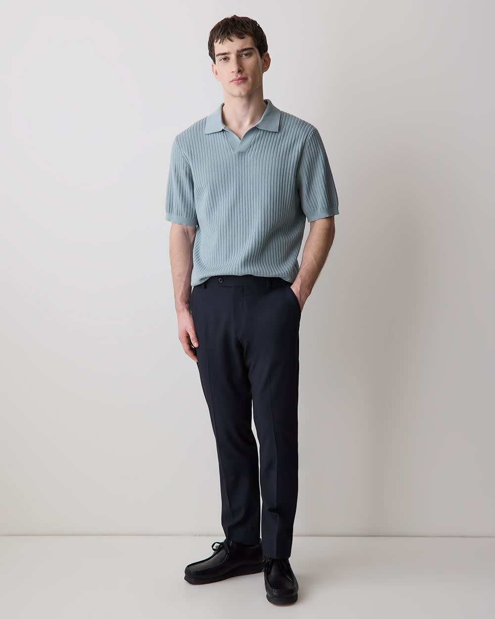 Cotton Short-Sleeve Polo with Johnny Collar rw&co Great Value Deal