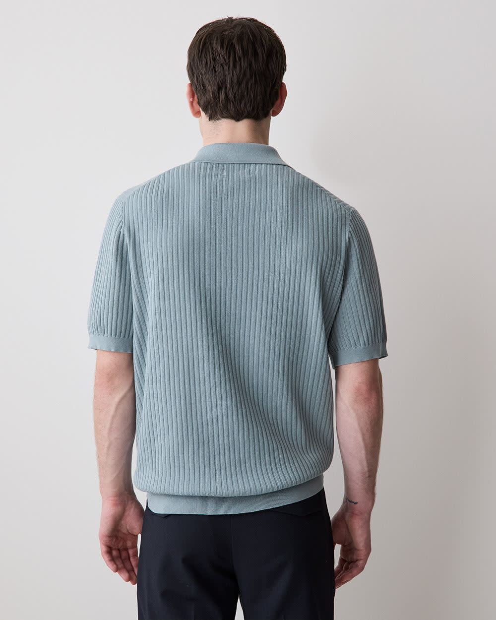 Cotton Short-Sleeve Polo with Johnny Collar rw&co Great Value Deal