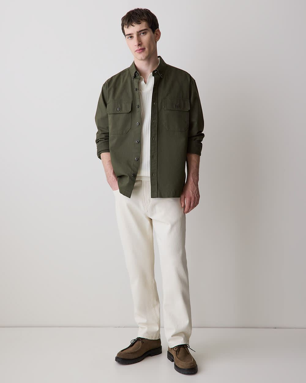 Cotton Short-Sleeve Polo with Johnny Collar rw&co Great Value Deal