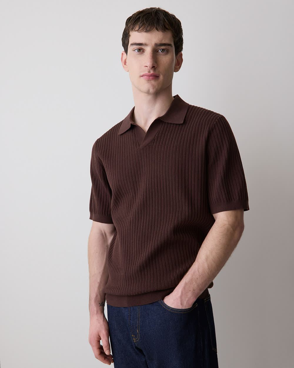 Cotton Short-Sleeve Polo with Johnny Collar rw&co Great Value Deal