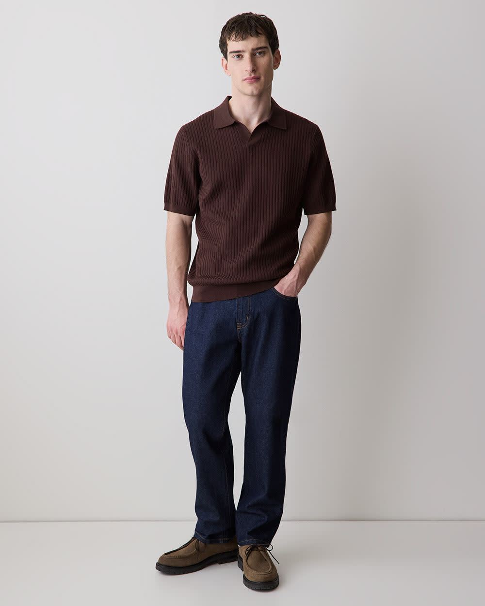 Cotton Short-Sleeve Polo with Johnny Collar rw&co Great Value Deal