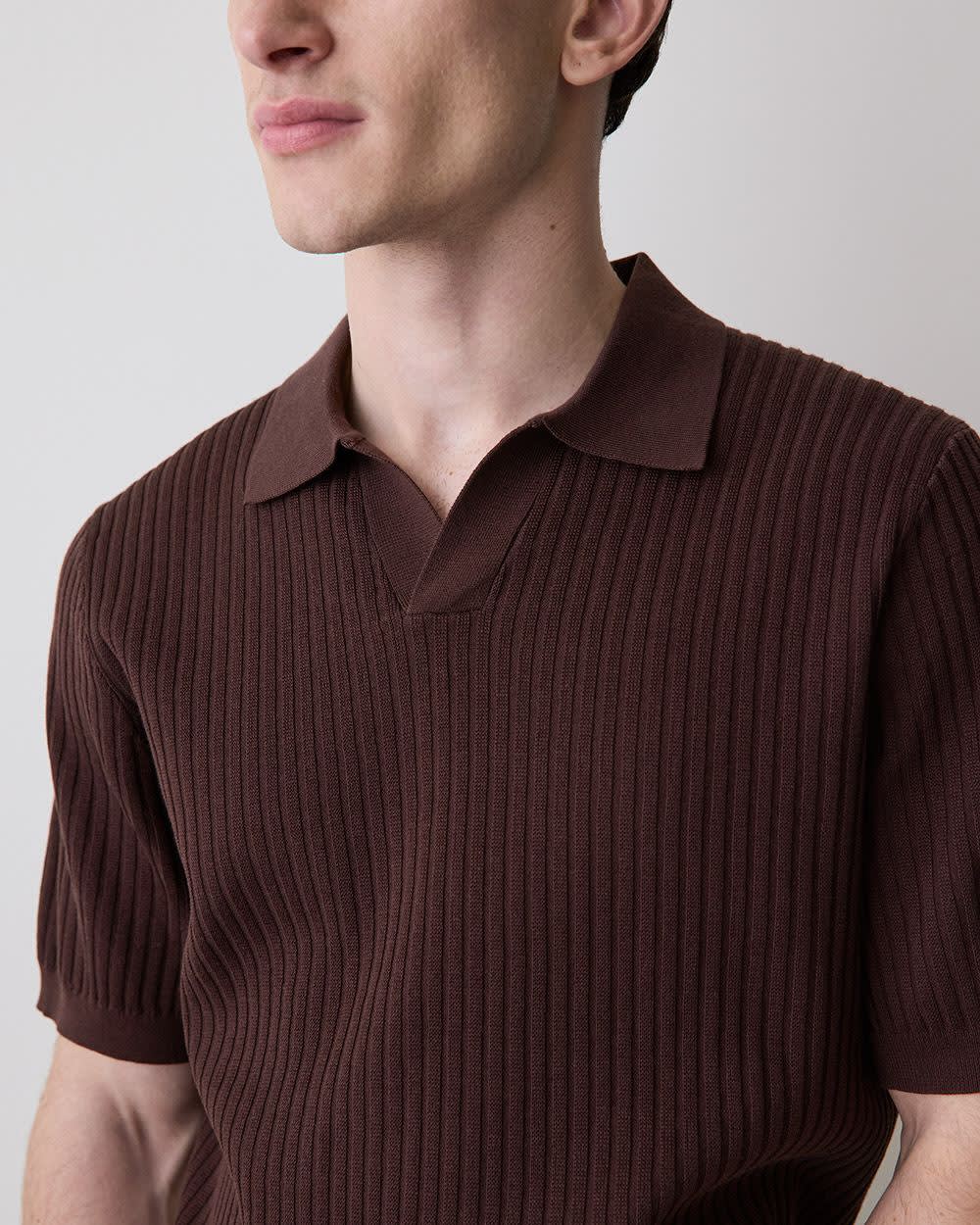 Cotton Short-Sleeve Polo with Johnny Collar rw&co Great Value Deal