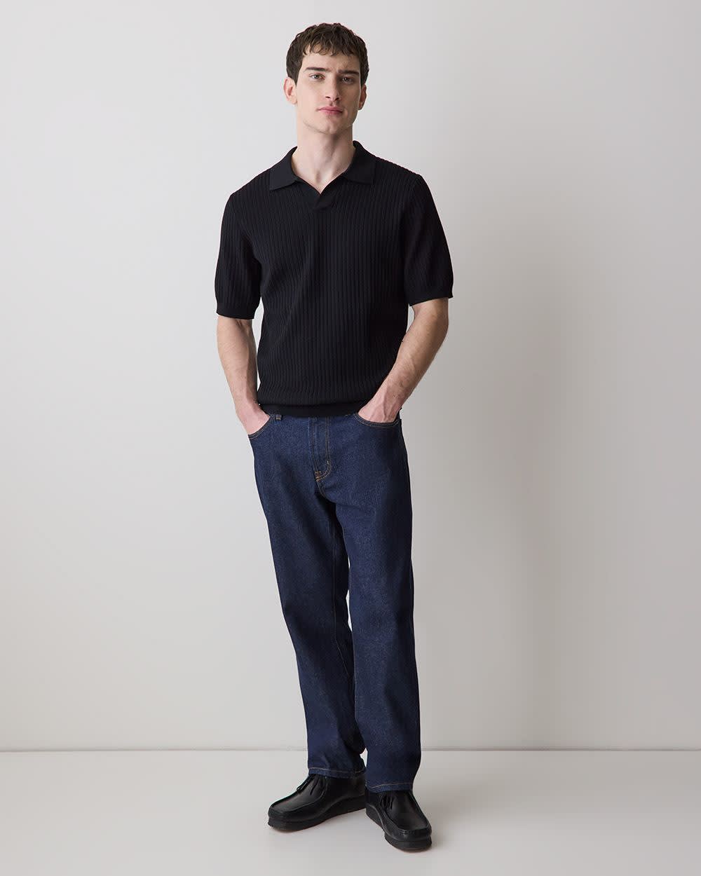 Cotton Short-Sleeve Polo with Johnny Collar rw&co Great Value Deal