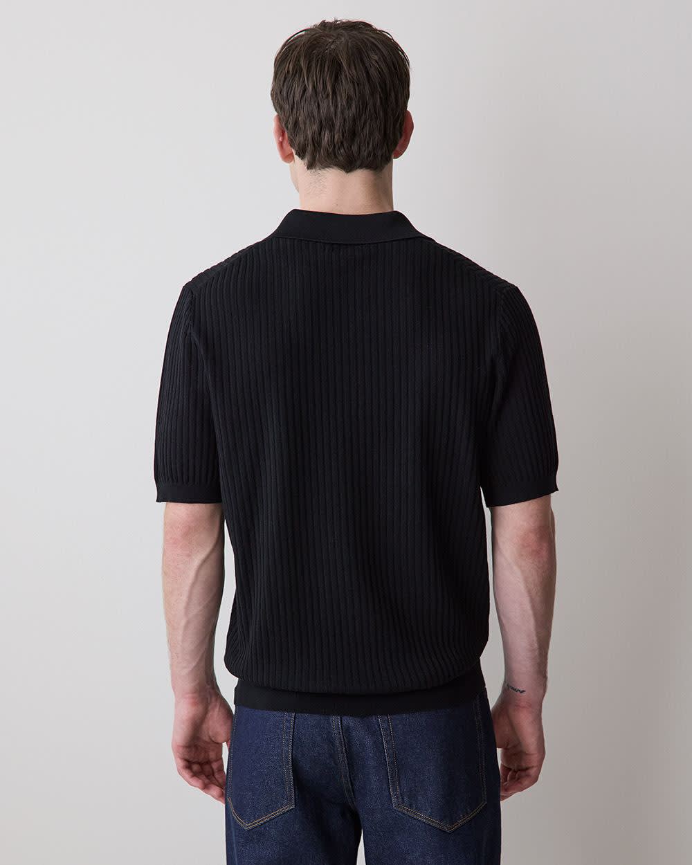 Cotton Short-Sleeve Polo with Johnny Collar rw&co Great Value Deal