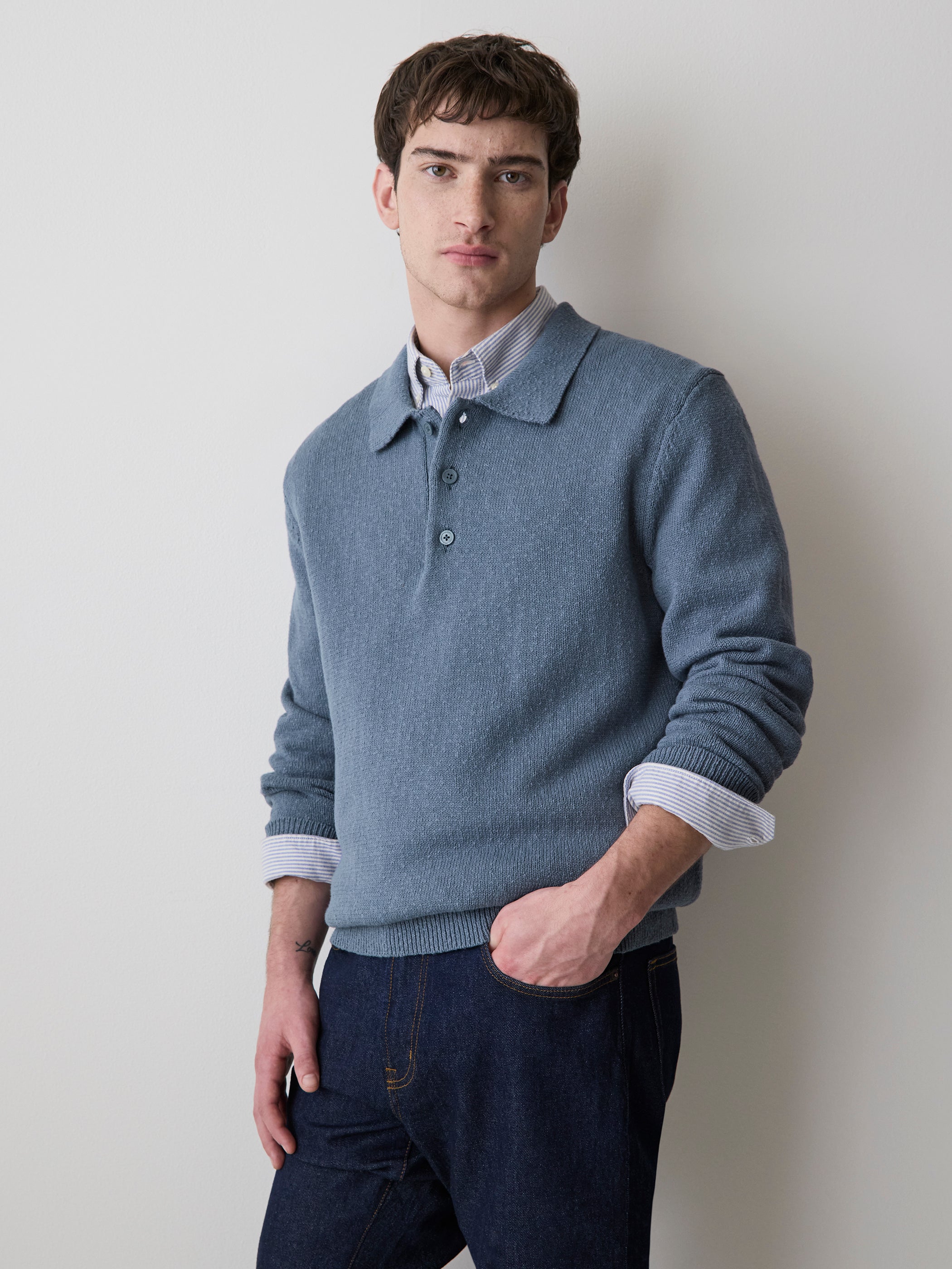 Long-Sleeve Bouclé Polo Sweater rw&co On Sale