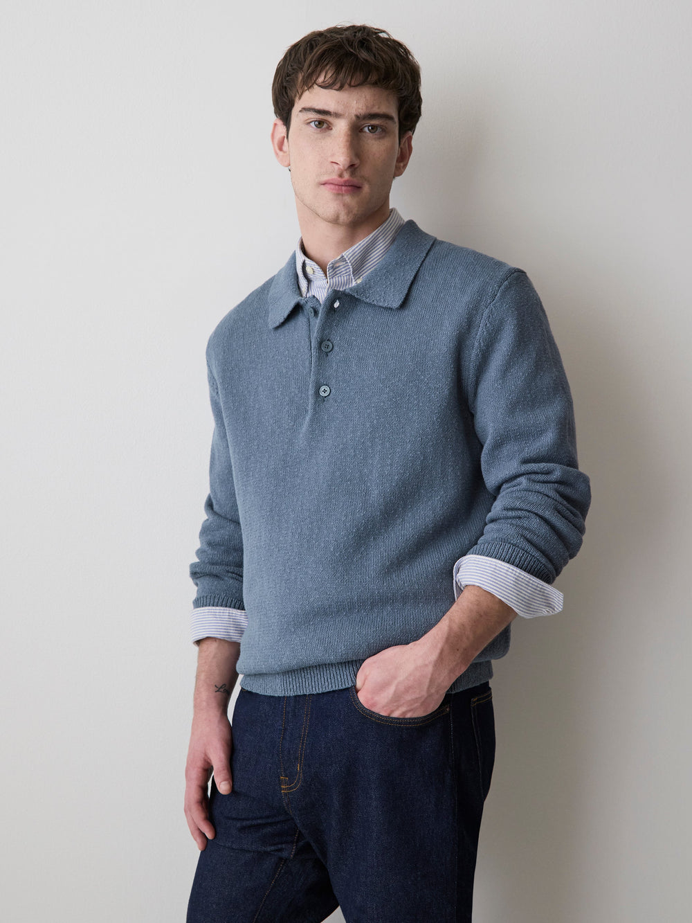 Long-Sleeve Bouclé Polo Sweater rw&co On Sale