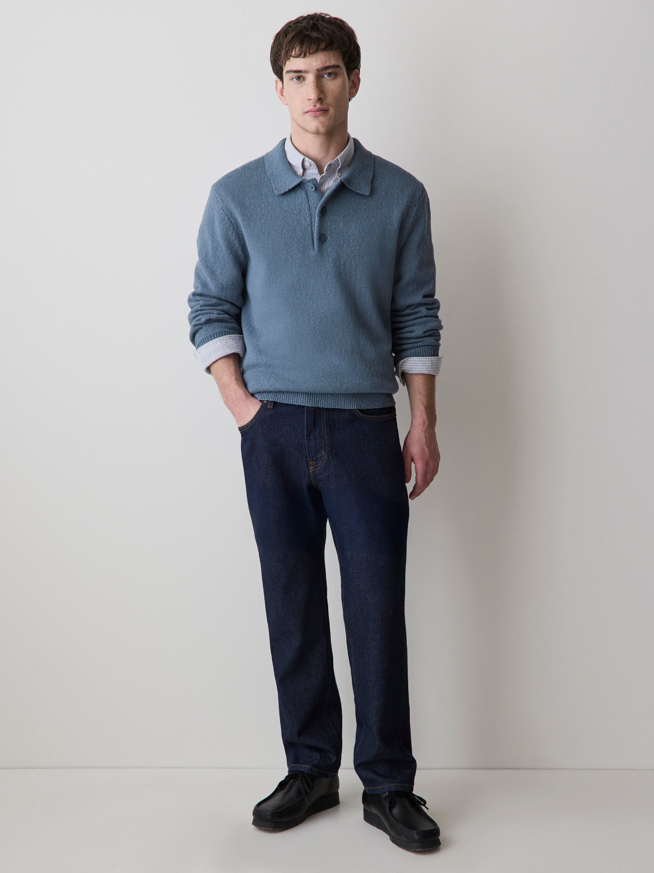 Long-Sleeve Bouclé Polo Sweater rw&co On Sale