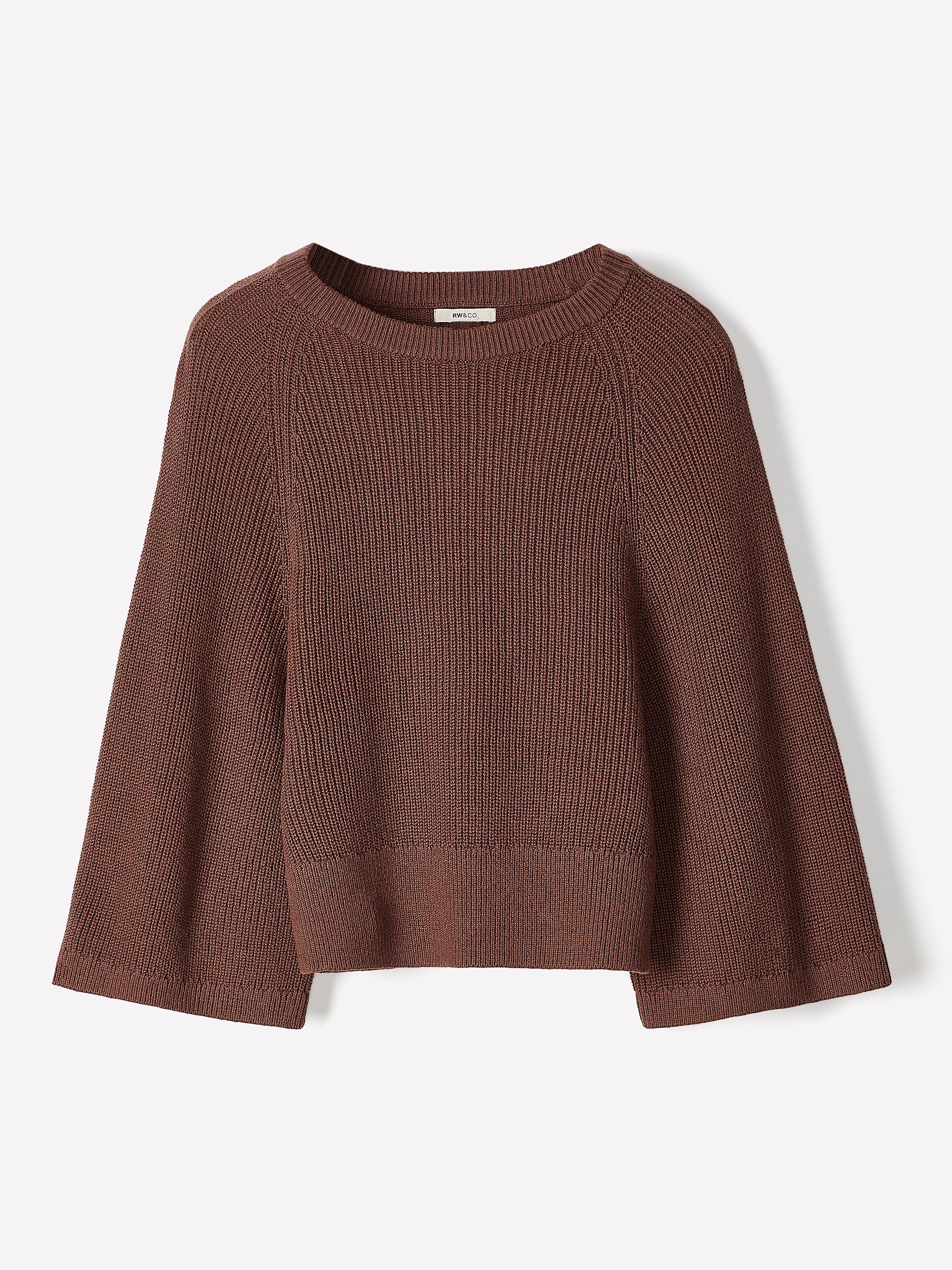 Wide-Sleeve Crew-Neck Merino-Blend Sweater rw&co Limited Time Discount