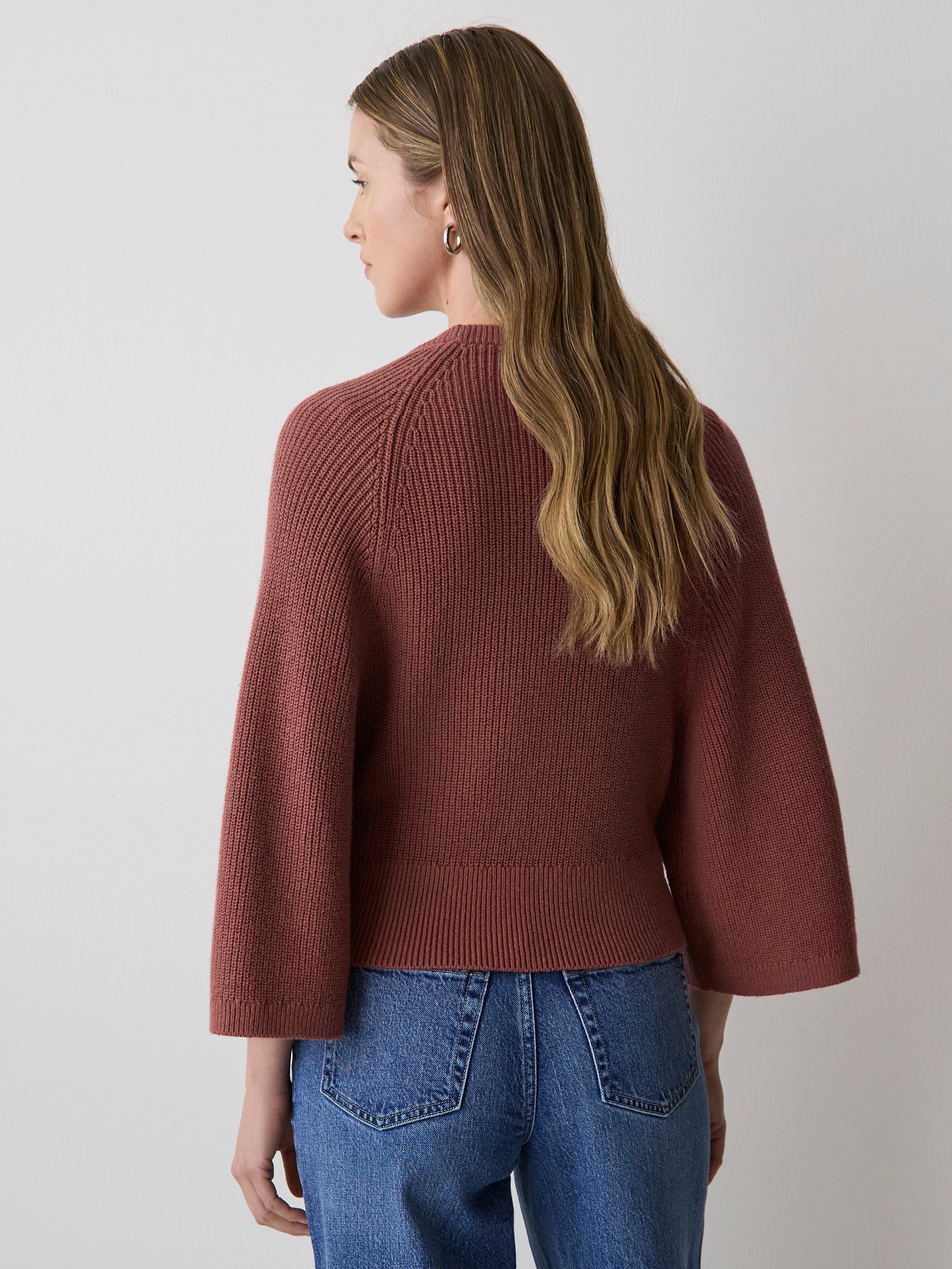 Wide-Sleeve Crew-Neck Merino-Blend Sweater rw&co Limited Time Discount