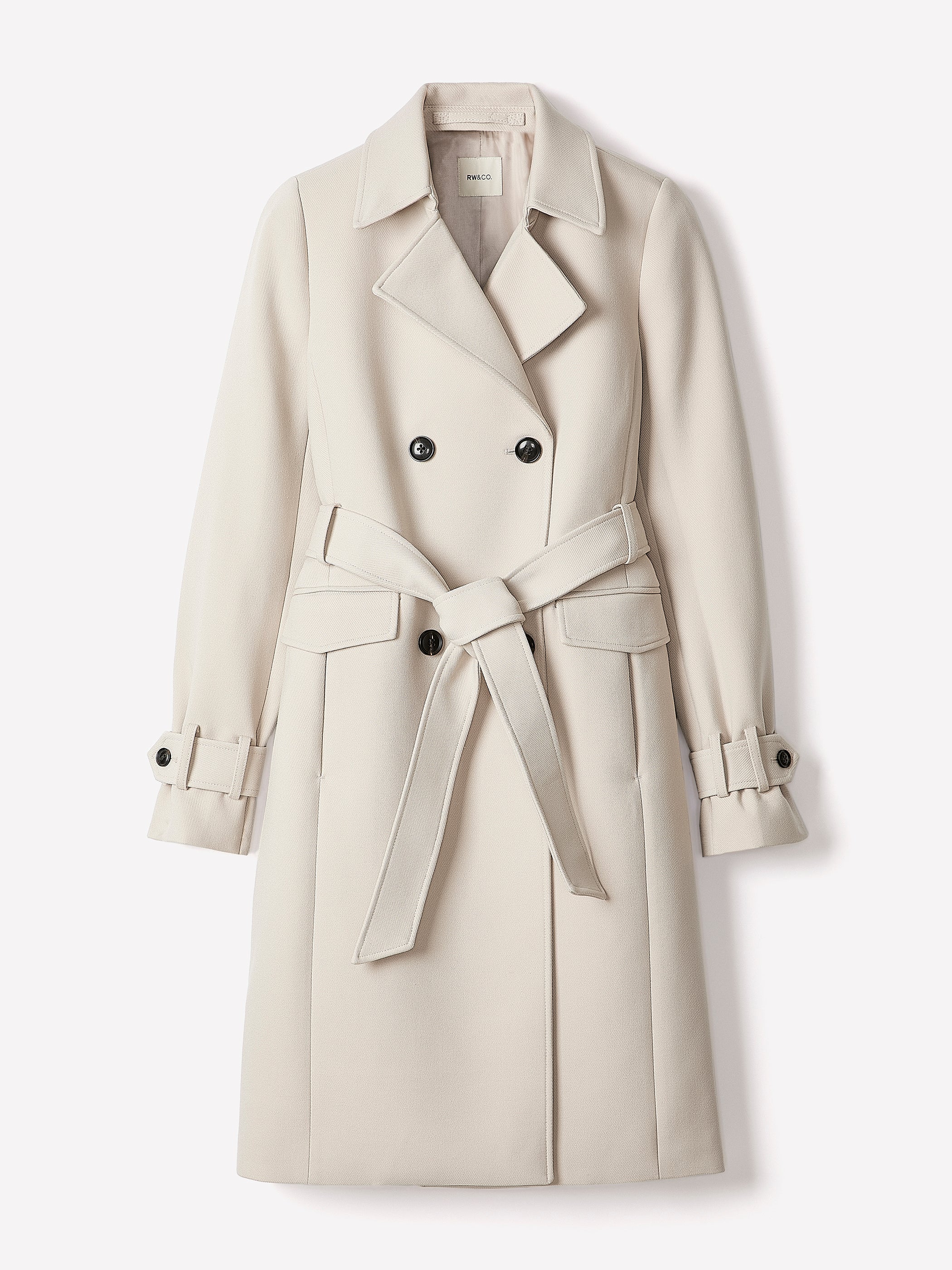 Double-Breasted Twill Trench Coat with Belt rw&co On Sale