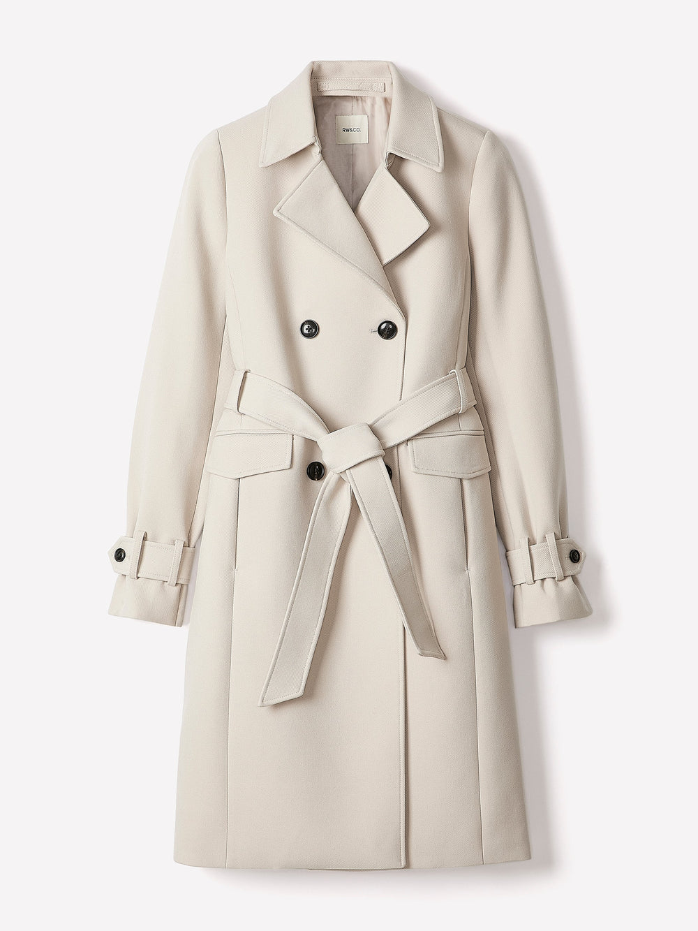 Double-Breasted Twill Trench Coat with Belt rw&co On Sale