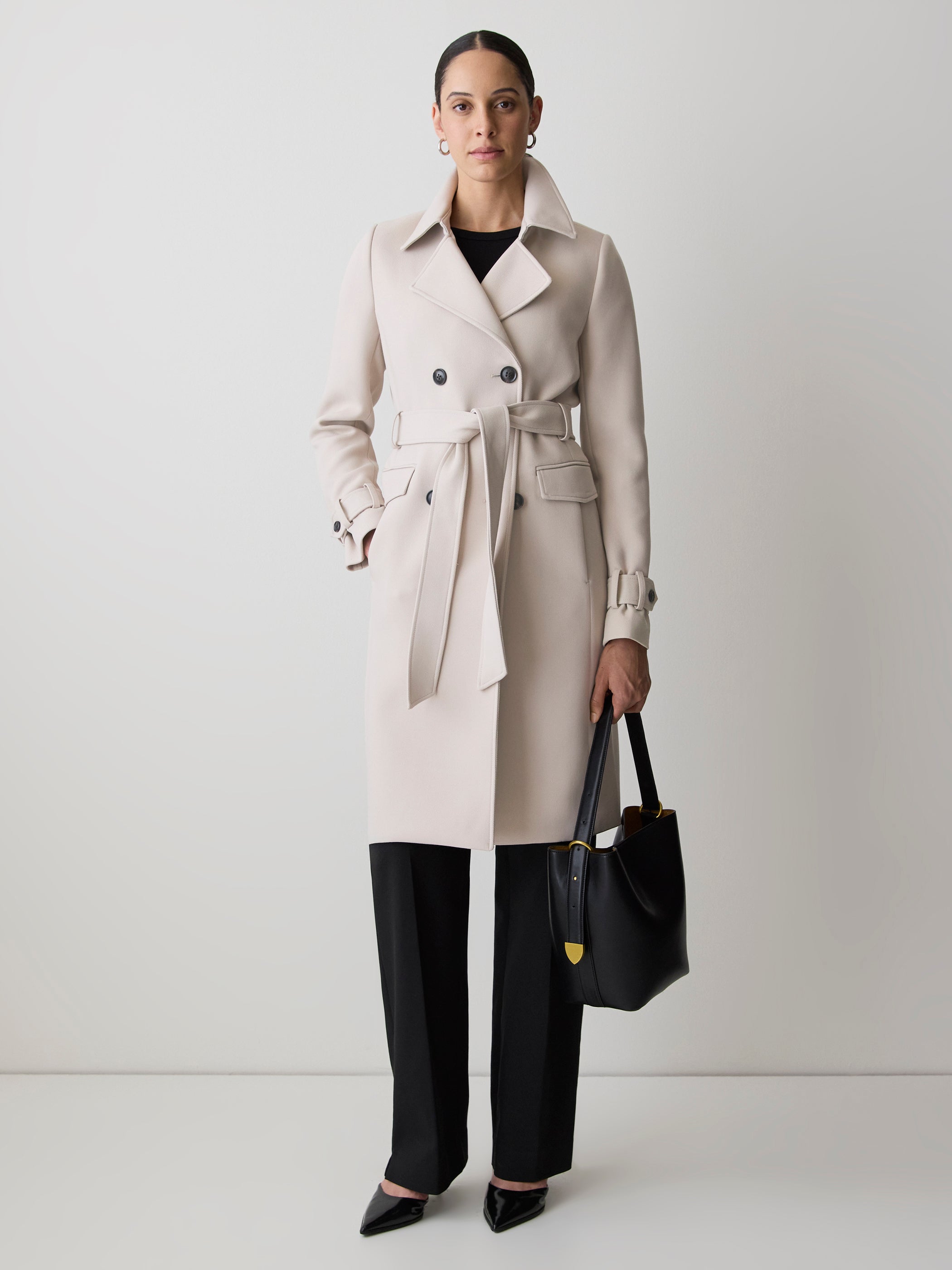 Double-Breasted Twill Trench Coat with Belt rw&co On Sale