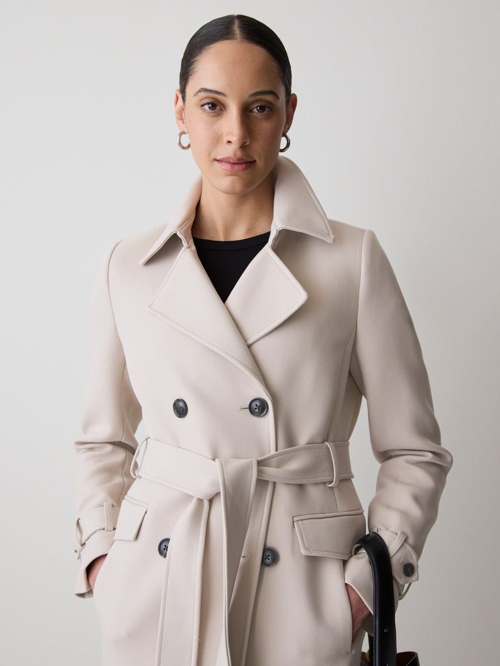 Double-Breasted Twill Trench Coat with Belt rw&co On Sale