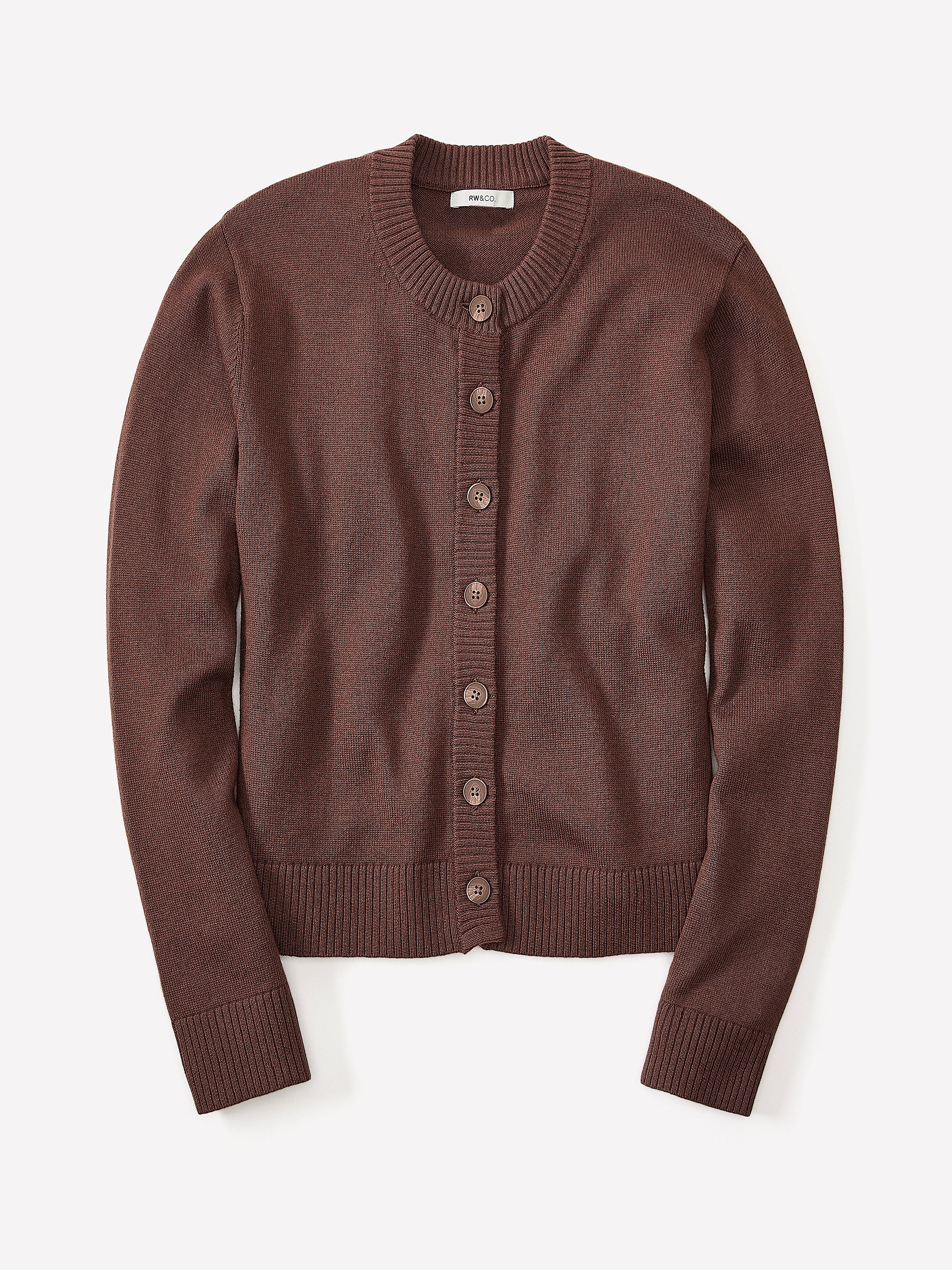 Wool-Blend Long-Sleeve Crew-Neck Cardigan rw&co Special Offer
