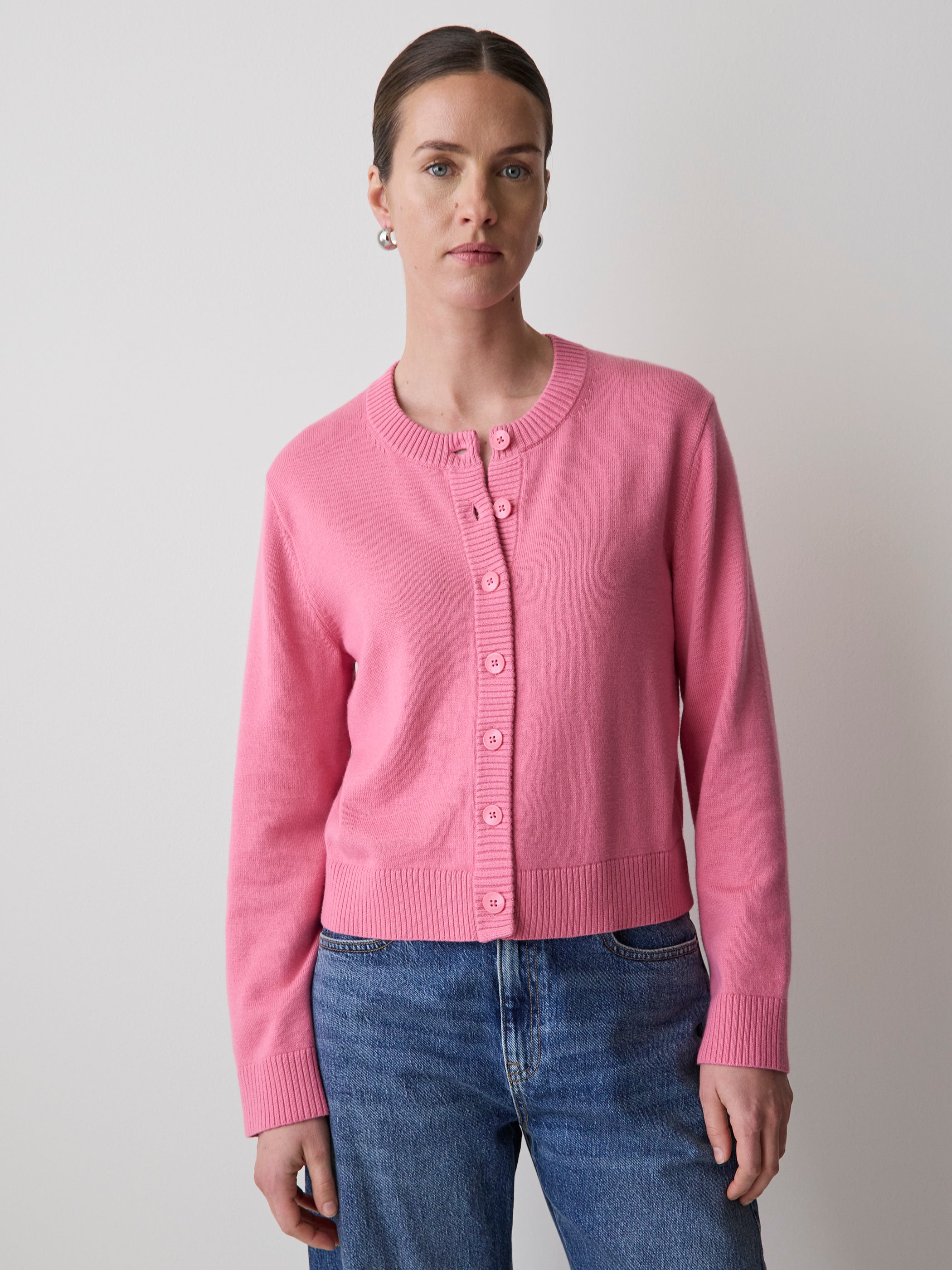 Wool-Blend Long-Sleeve Crew-Neck Cardigan rw&co Special Offer