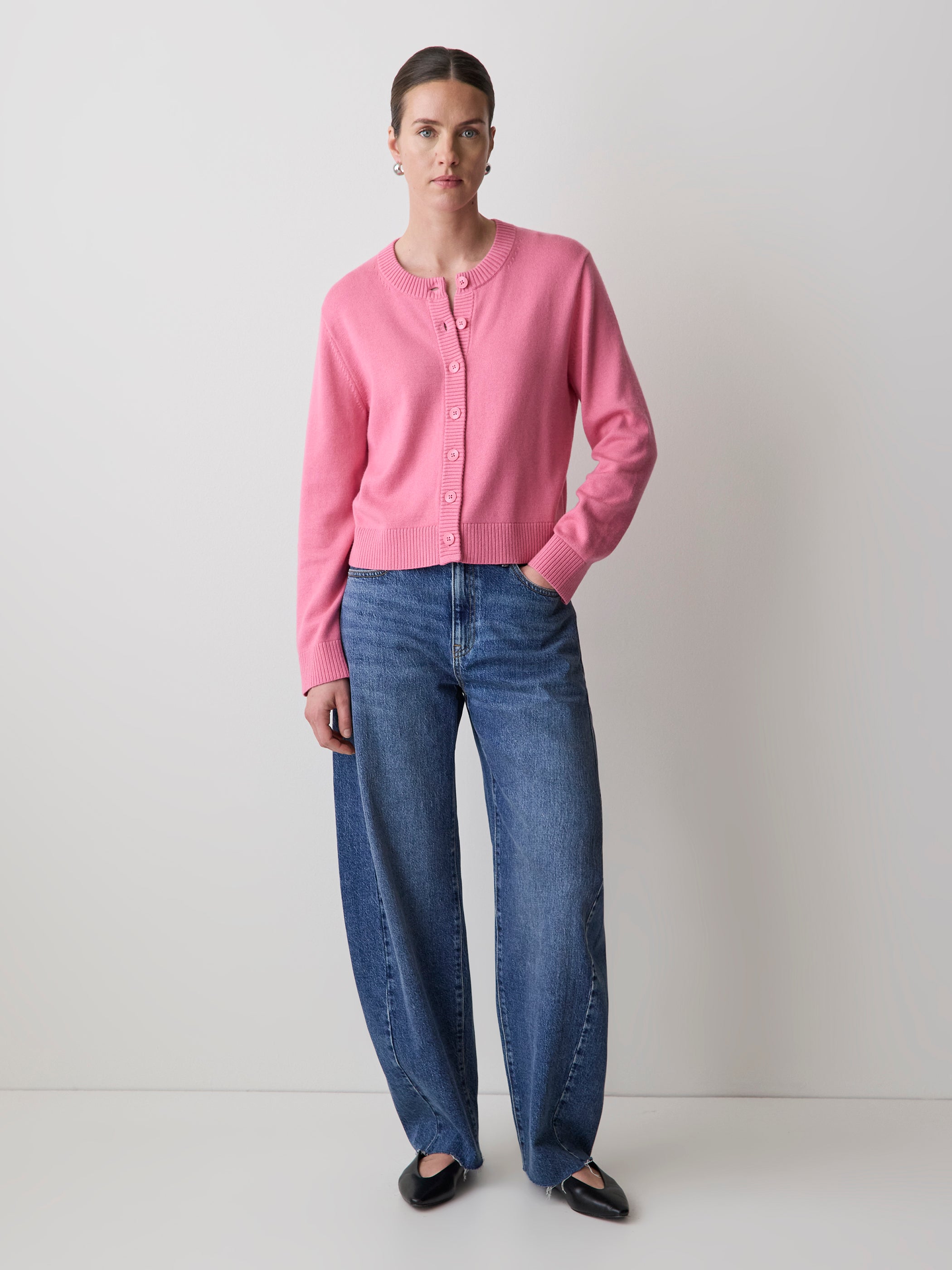 Wool-Blend Long-Sleeve Crew-Neck Cardigan rw&co Special Offer