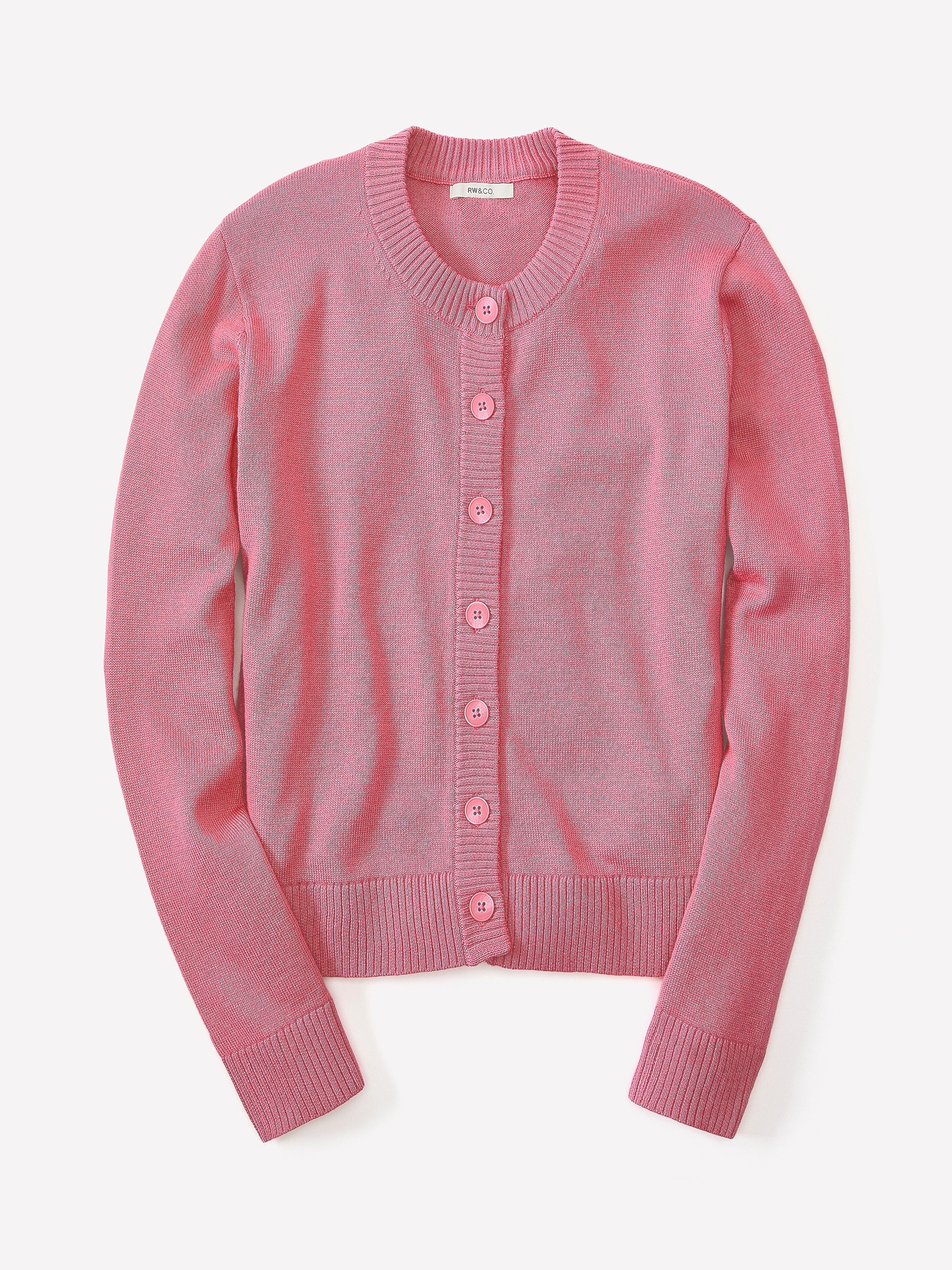 Wool-Blend Long-Sleeve Crew-Neck Cardigan rw&co Special Offer
