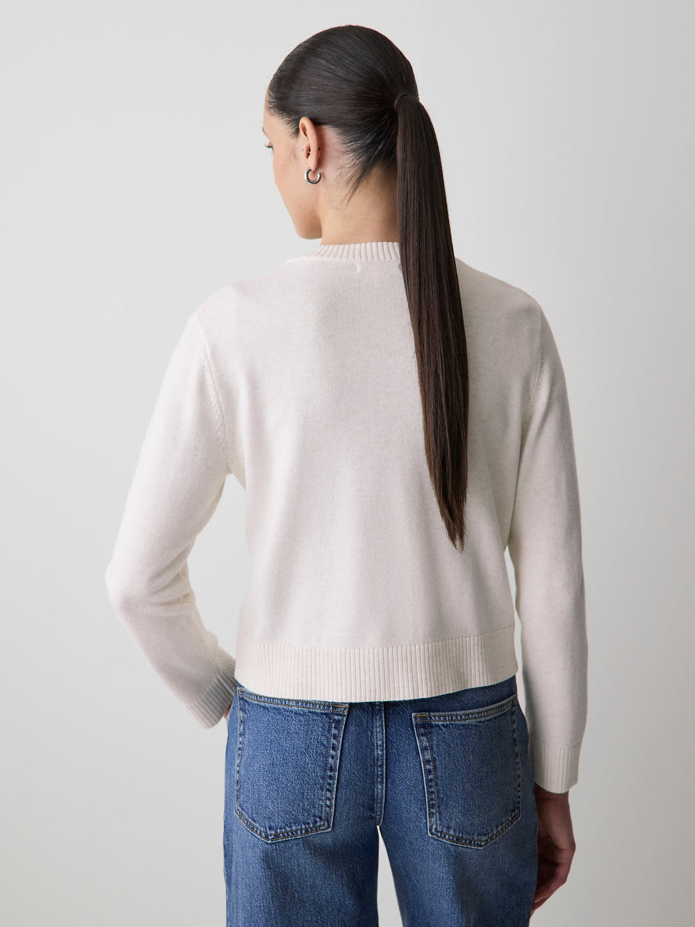Wool-Blend Long-Sleeve Crew-Neck Cardigan rw&co Special Offer