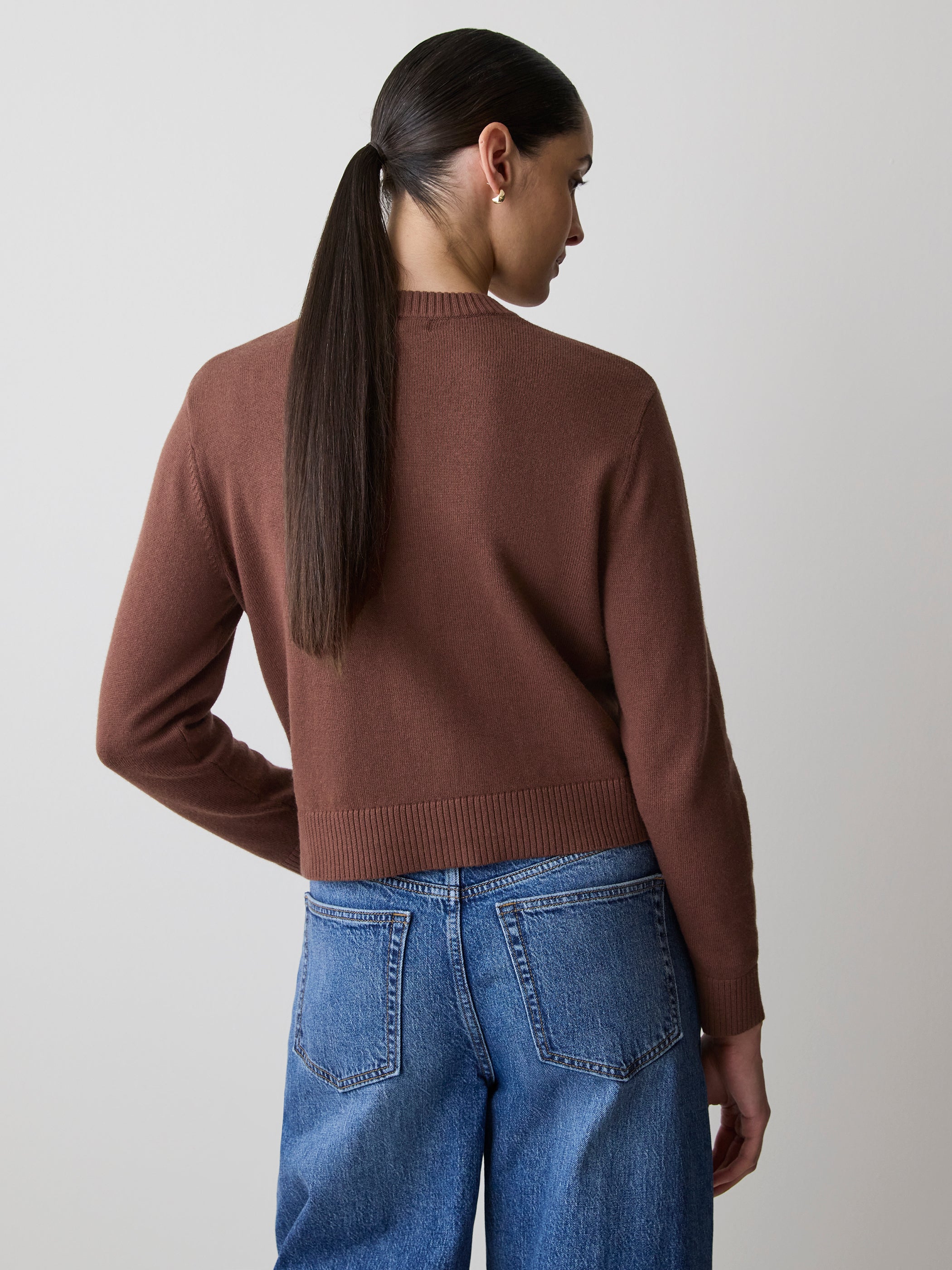 Wool-Blend Long-Sleeve Crew-Neck Cardigan rw&co Special Offer