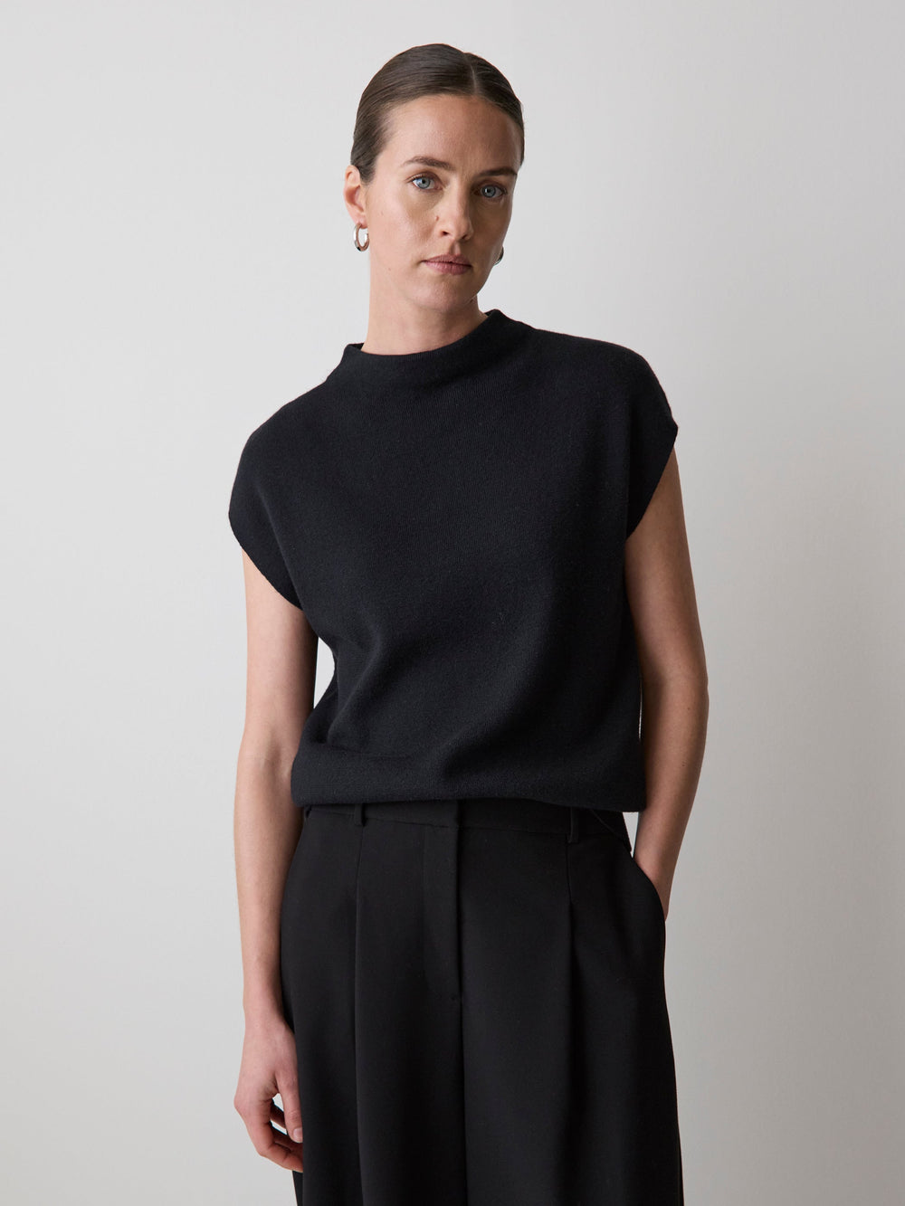 Extended-Sleeve Funnel-Neck Sweater rw&co Limited Time Discount