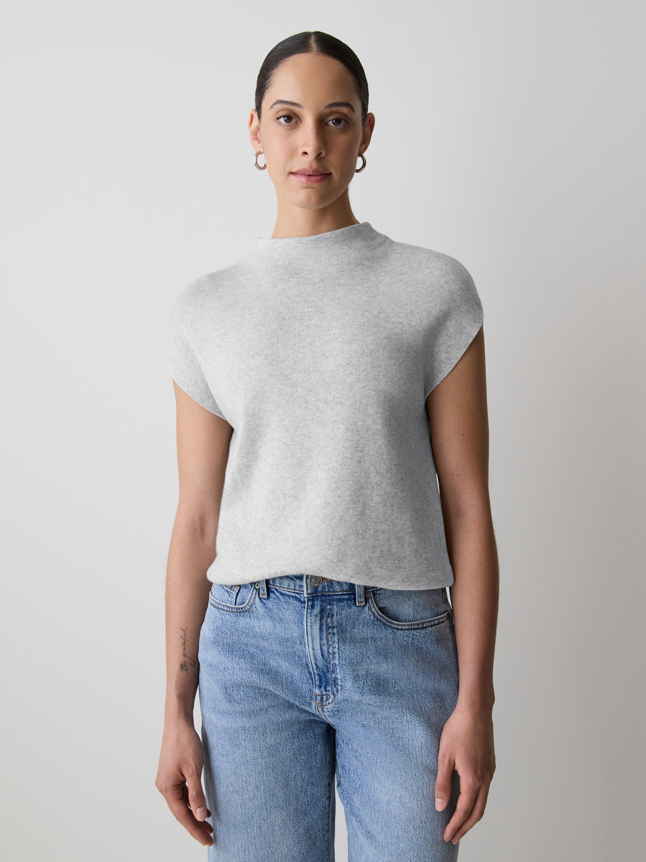 Extended-Sleeve Funnel-Neck Sweater rw&co Limited Time Discount
