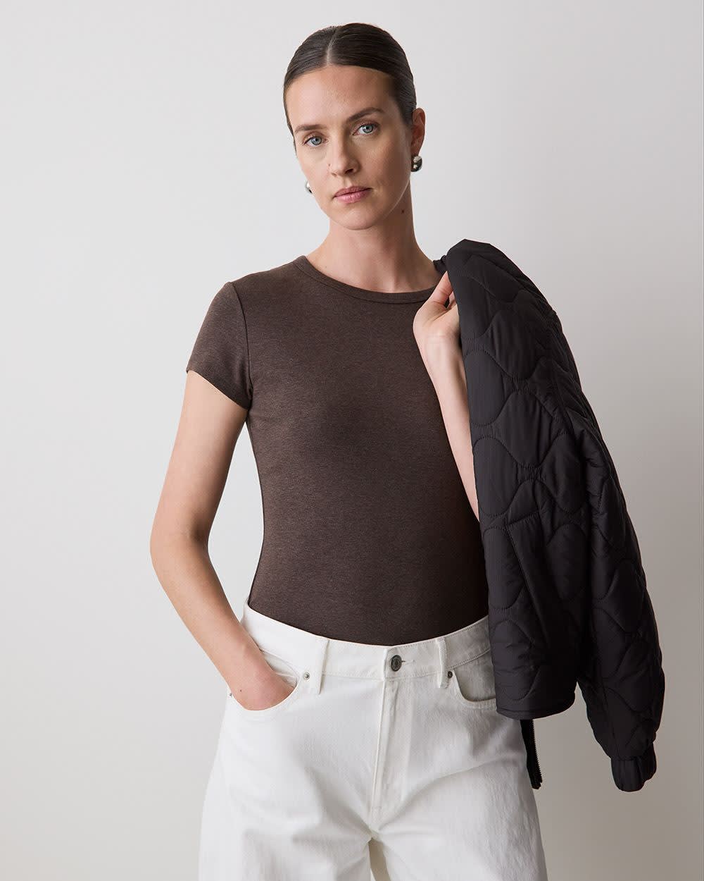 Short-Sleeve Crew-Neck Ribbed Tee rw&co On Sale