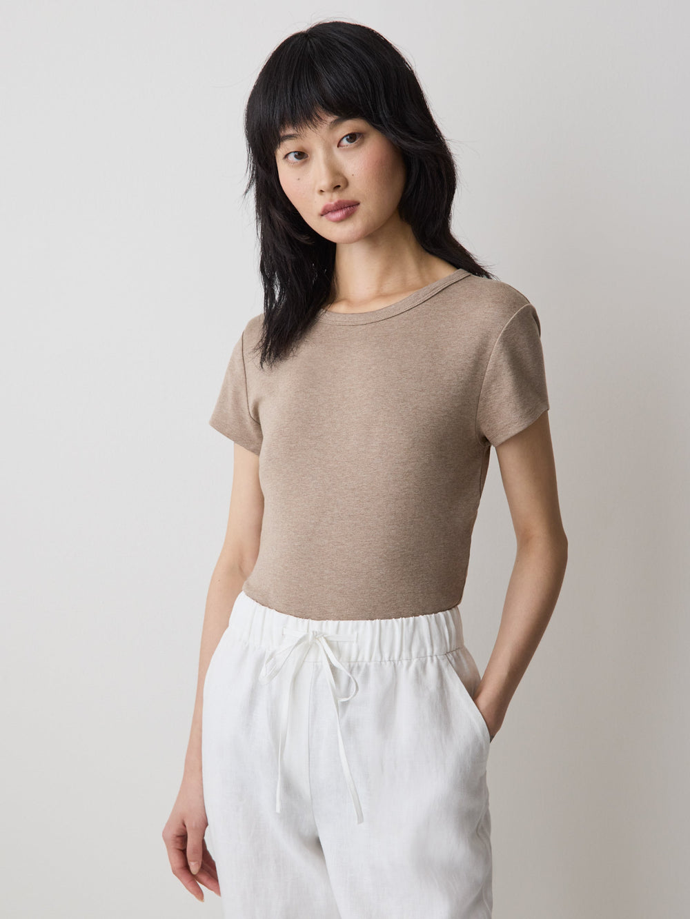 Short-Sleeve Crew-Neck Ribbed Tee rw&co On Sale