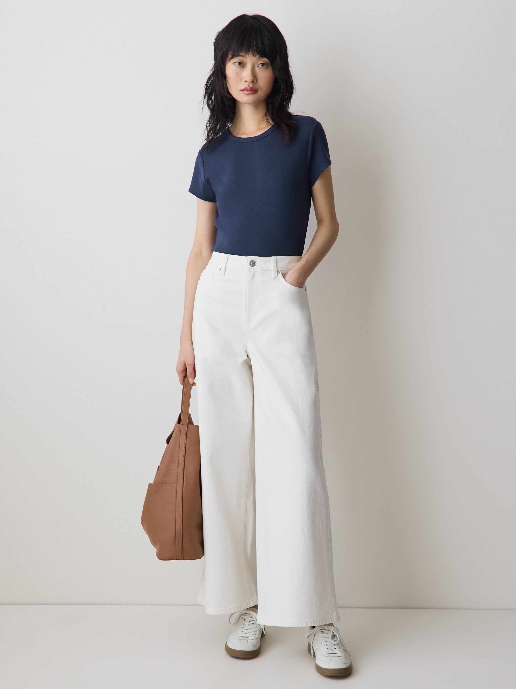 Short-Sleeve Crew-Neck Ribbed Tee rw&co On Sale