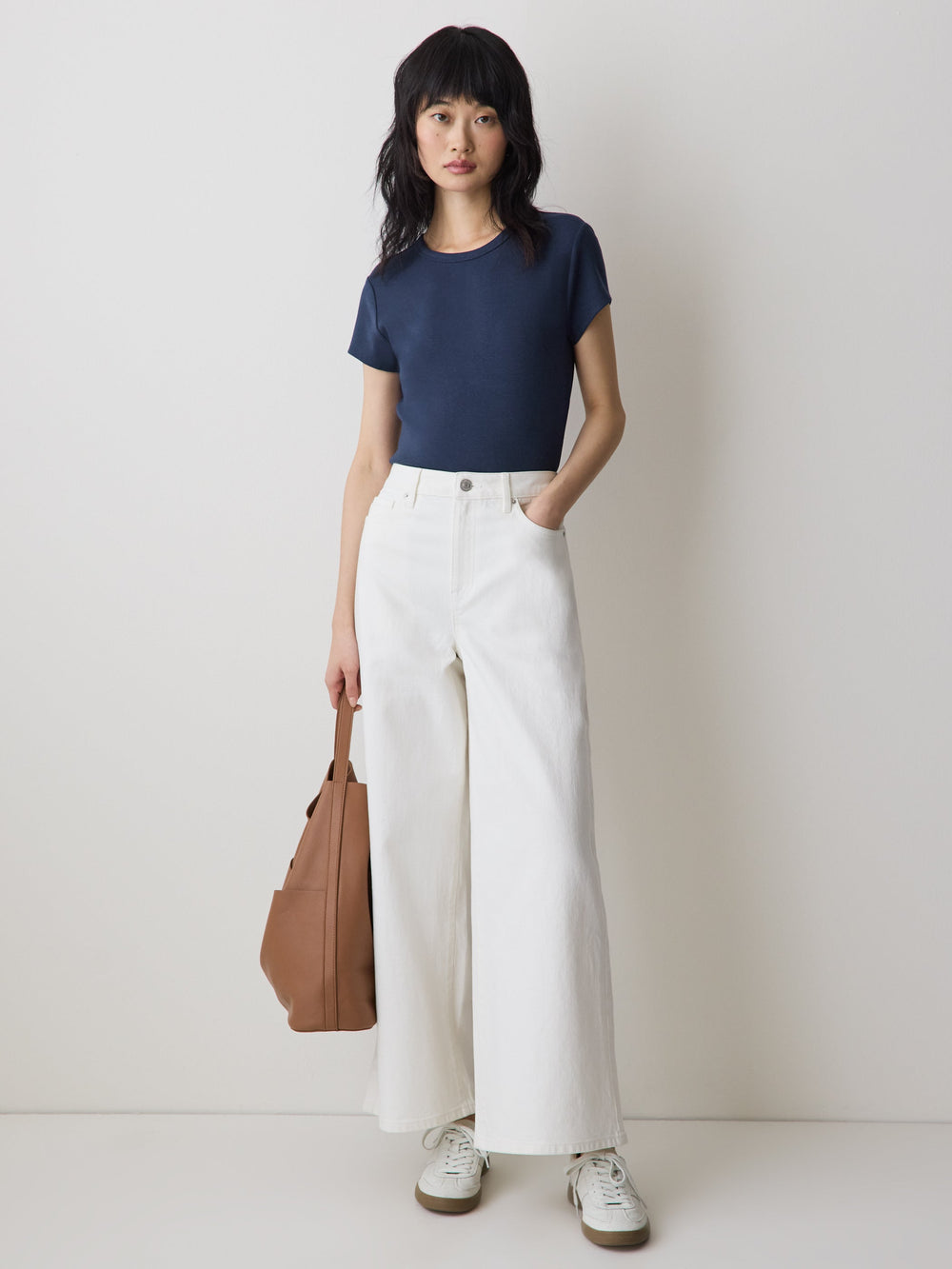 Short-Sleeve Crew-Neck Ribbed Tee rw&co On Sale
