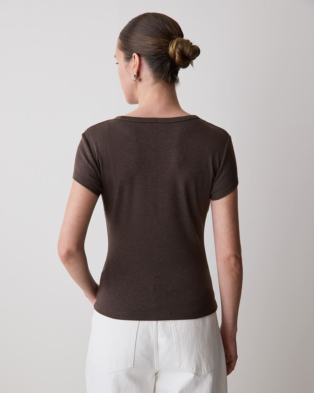 Short-Sleeve Crew-Neck Ribbed Tee rw&co On Sale