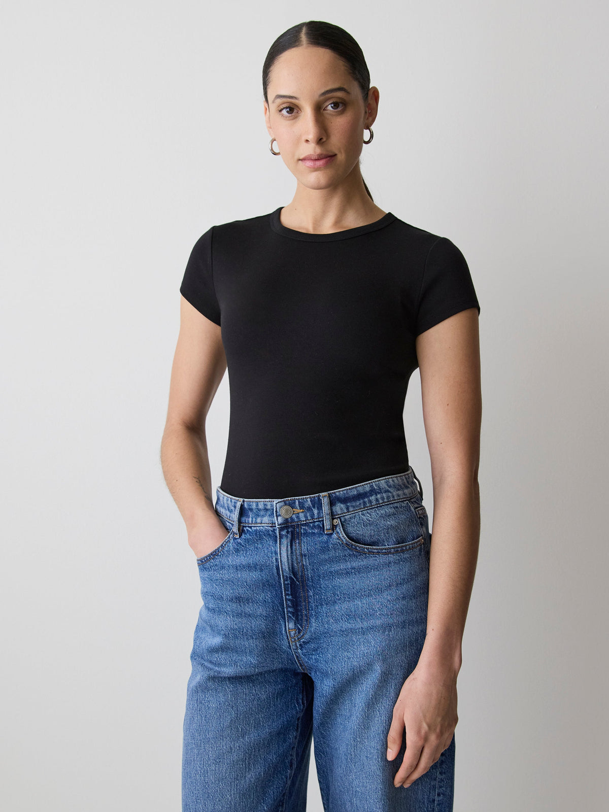 Short-Sleeve Crew-Neck Ribbed Basic Tee rw&co Special Promo Price