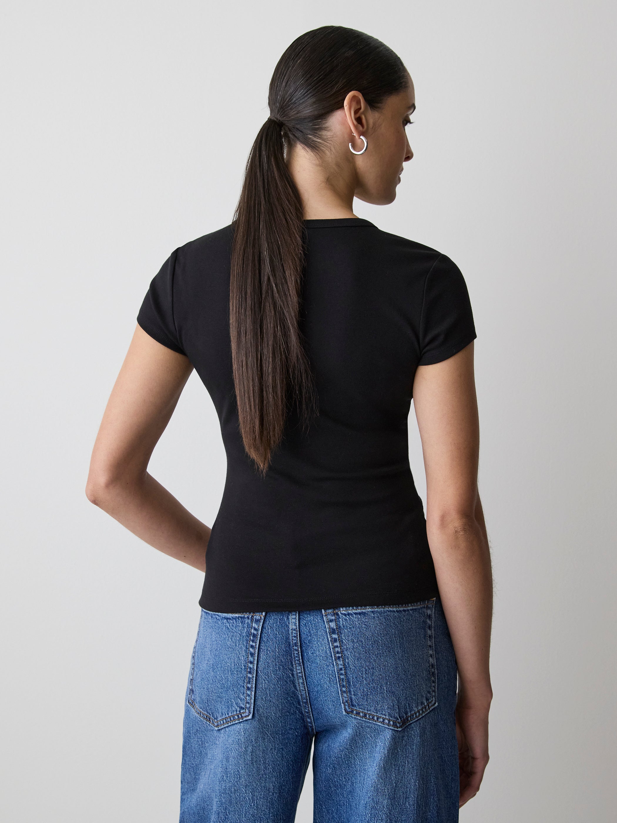 Short-Sleeve Crew-Neck Ribbed Basic Tee rw&co Special Promo Price