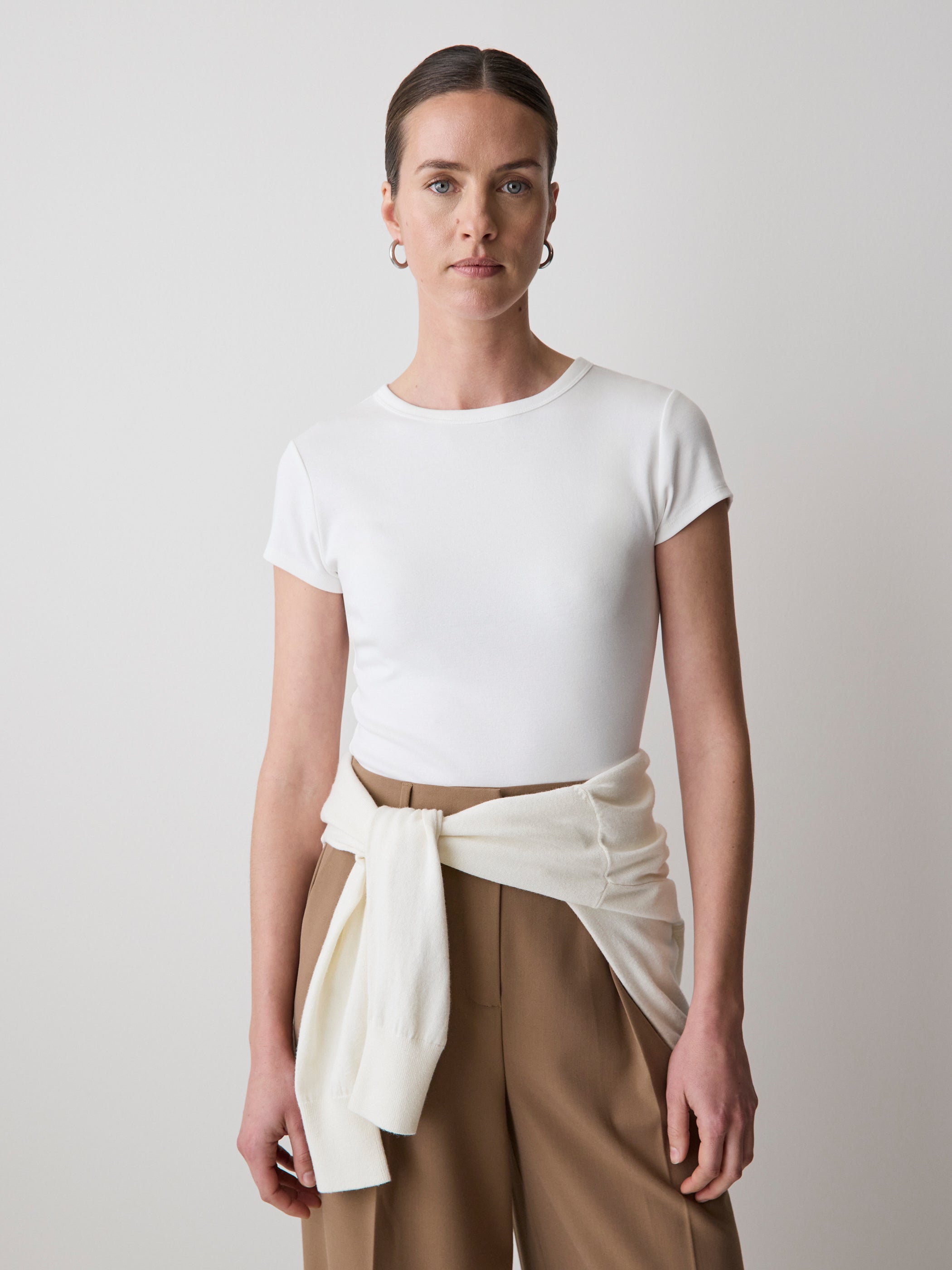 Short-Sleeve Crew-Neck Ribbed Basic Tee rw&co Special Promo Price