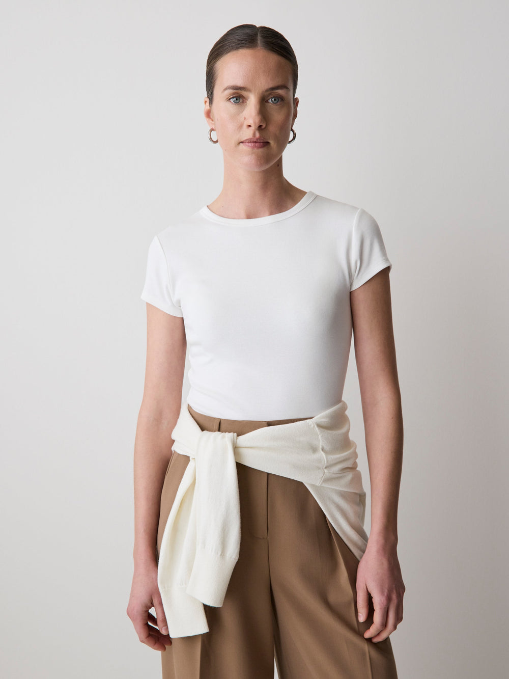 Short-Sleeve Crew-Neck Ribbed Basic Tee rw&co Special Promo Price
