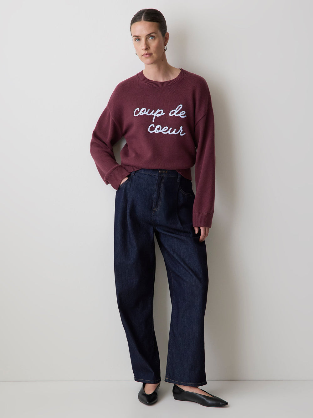 Long-Sleeve Crew-Neck Pullover with Embroidery rw&co Special Promo Price