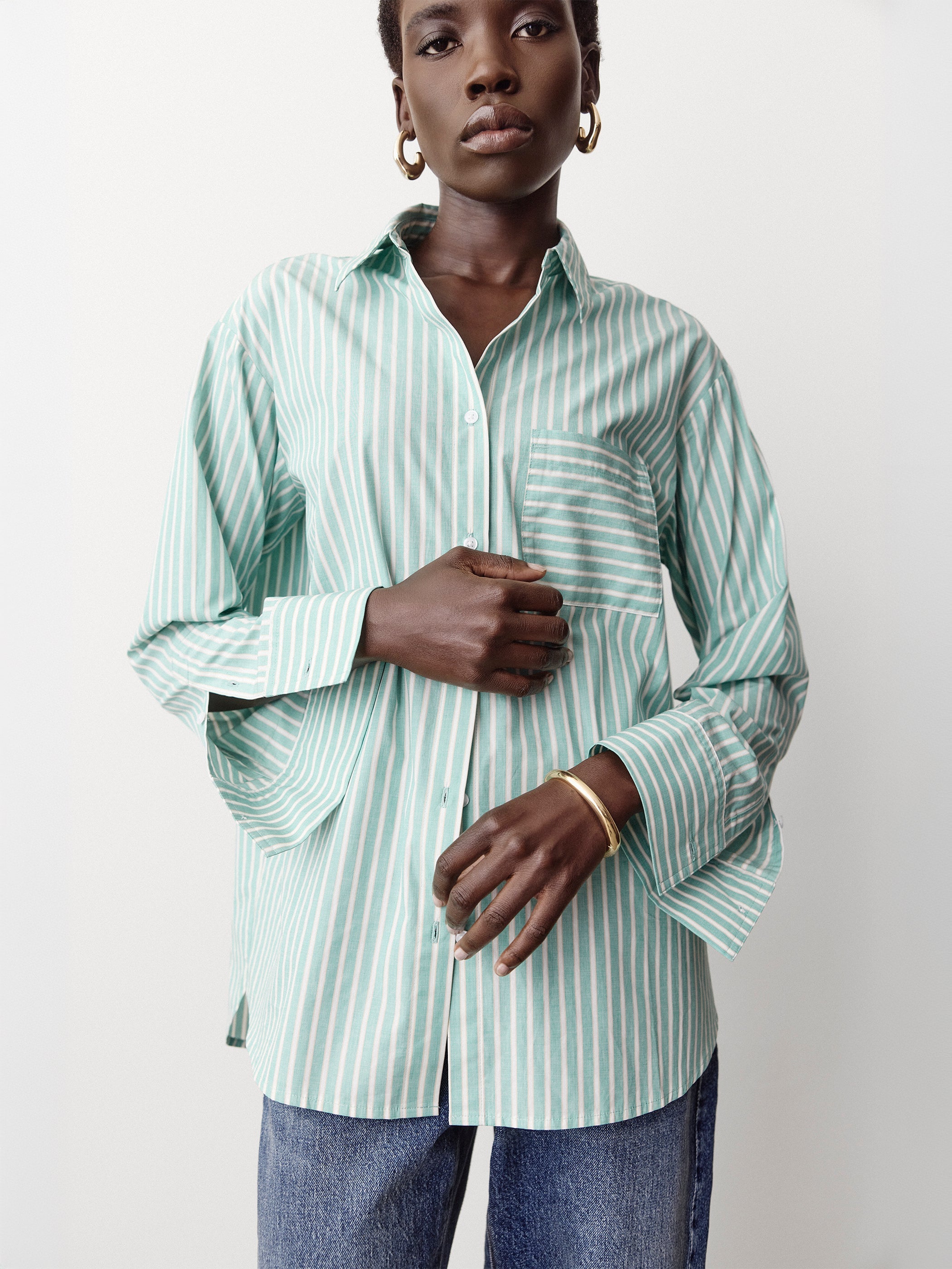 Striped Long-Sleeve Poplin Shirt rw&co Great Value Deal