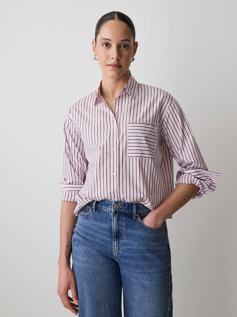 Striped Long-Sleeve Poplin Shirt rw&co Great Value Deal