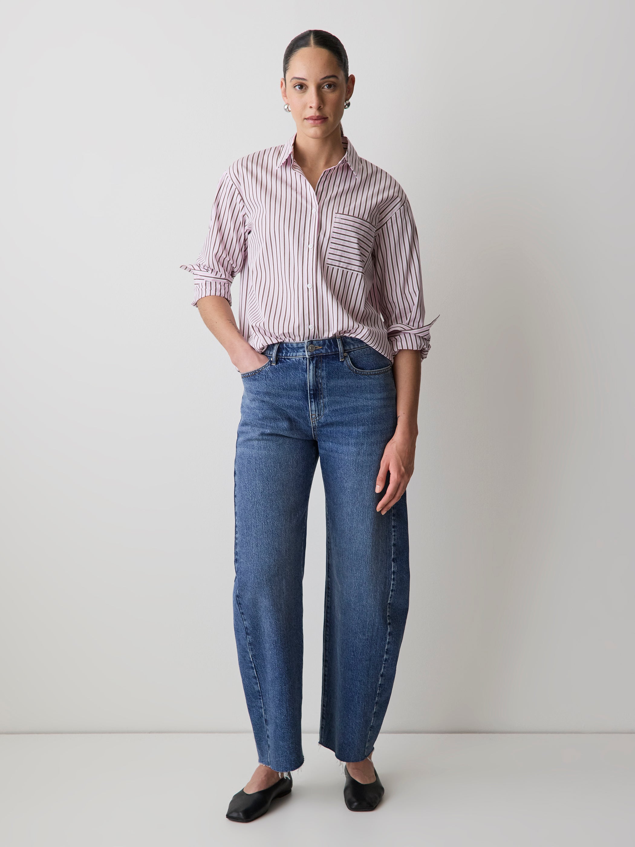 Striped Long-Sleeve Poplin Shirt rw&co Great Value Deal