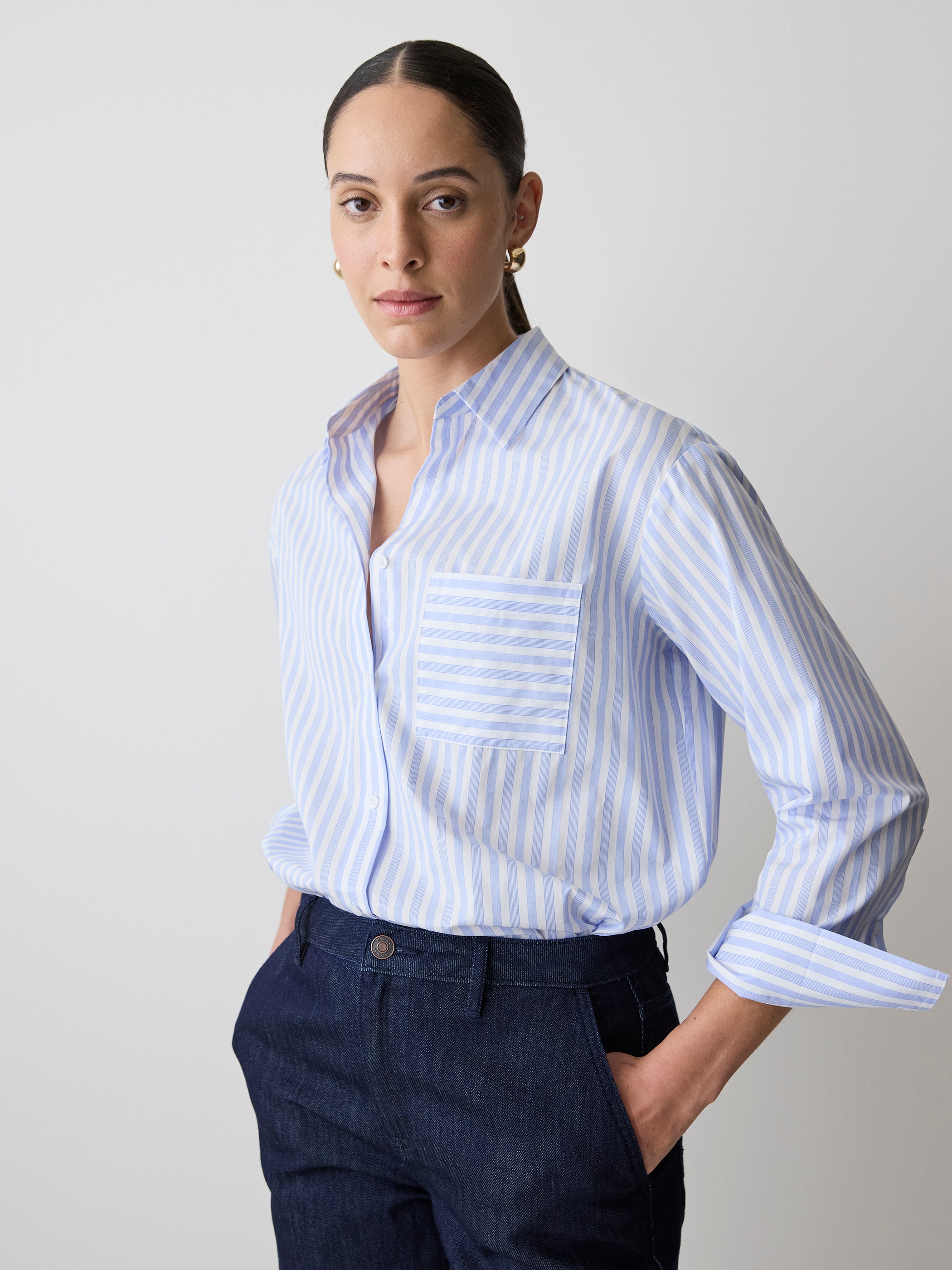 Striped Long-Sleeve Poplin Shirt rw&co Great Value Deal