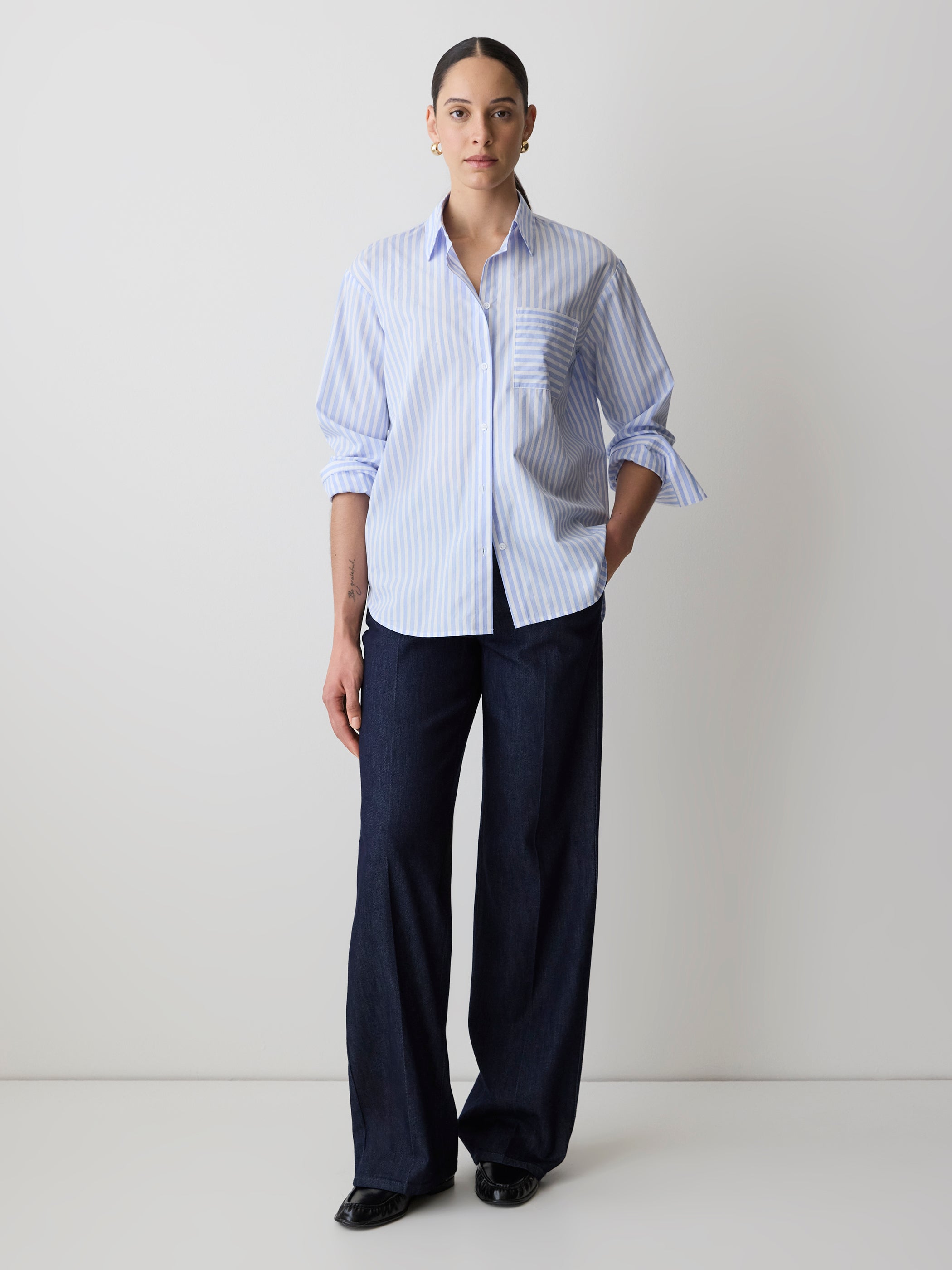 Striped Long-Sleeve Poplin Shirt rw&co Great Value Deal