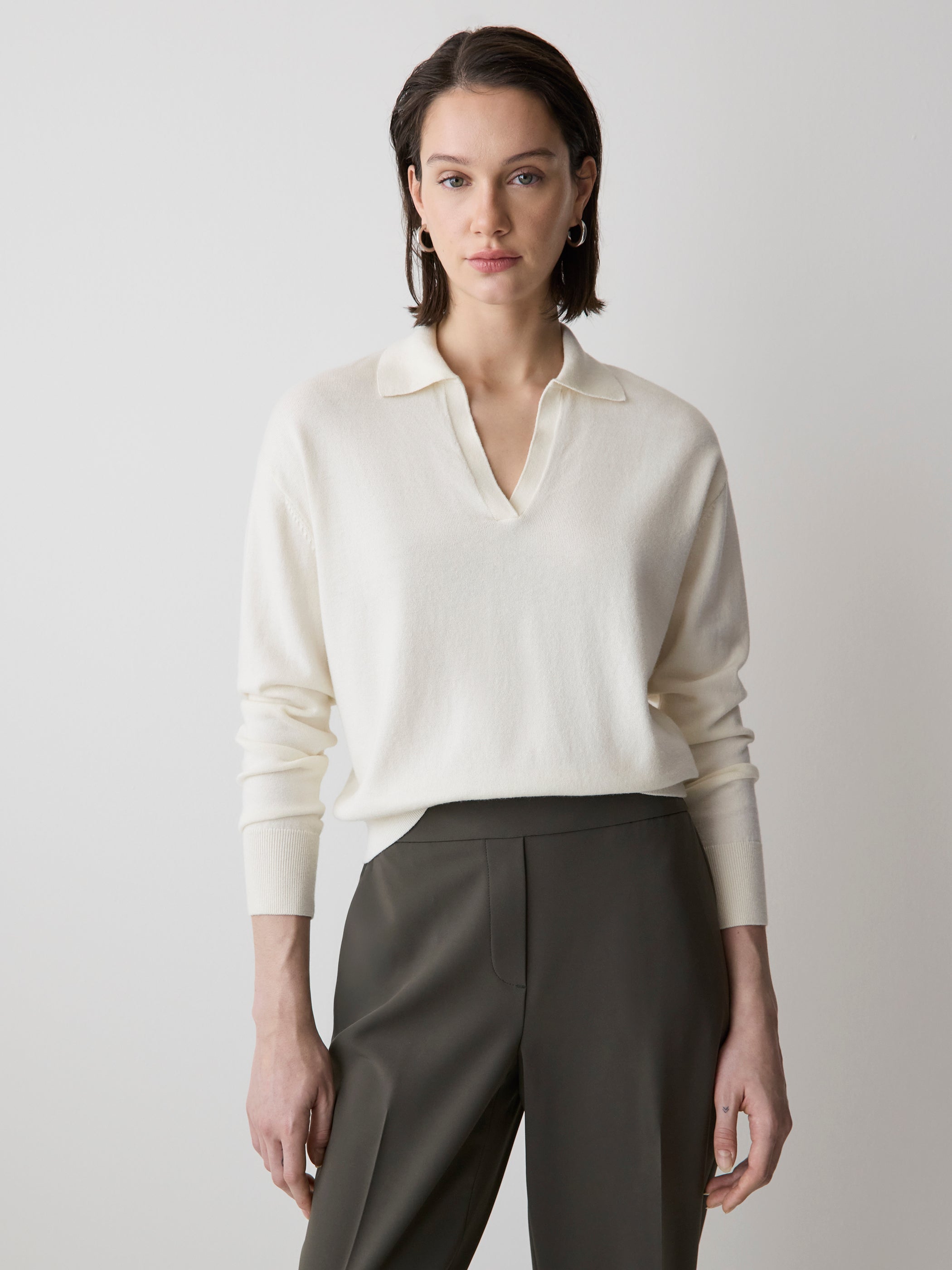 Wool-Blend Long-Sleeve Polo Sweater rw&co Special Promo Price