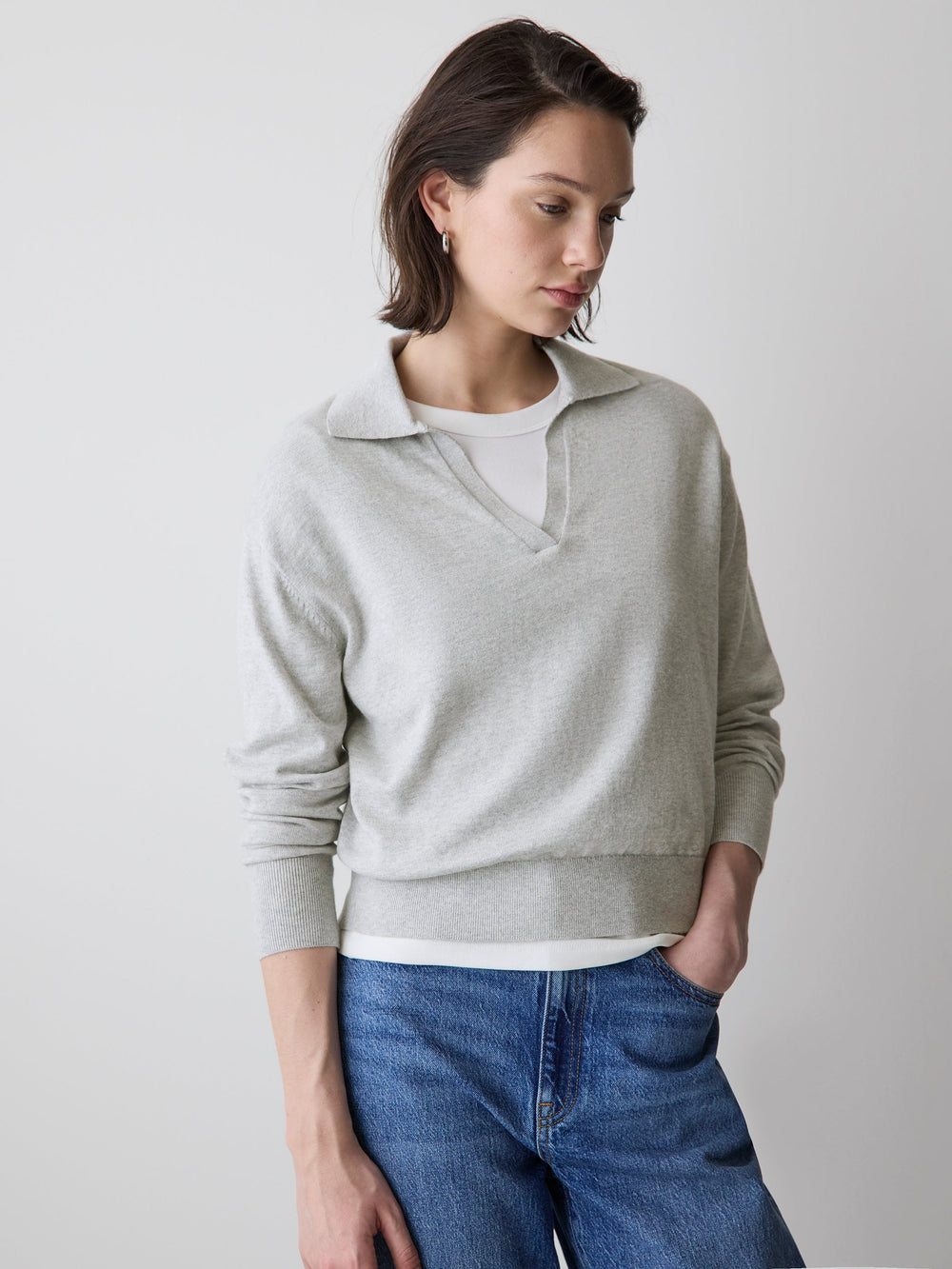 Wool-Blend Long-Sleeve Polo Sweater rw&co Special Promo Price