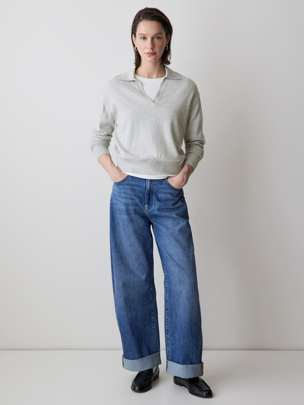 Wool-Blend Long-Sleeve Polo Sweater rw&co Special Promo Price
