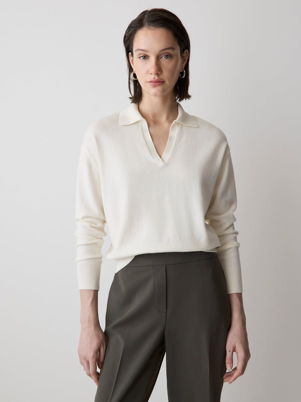 Wool-Blend Long-Sleeve Polo Sweater rw&co Special Promo Price