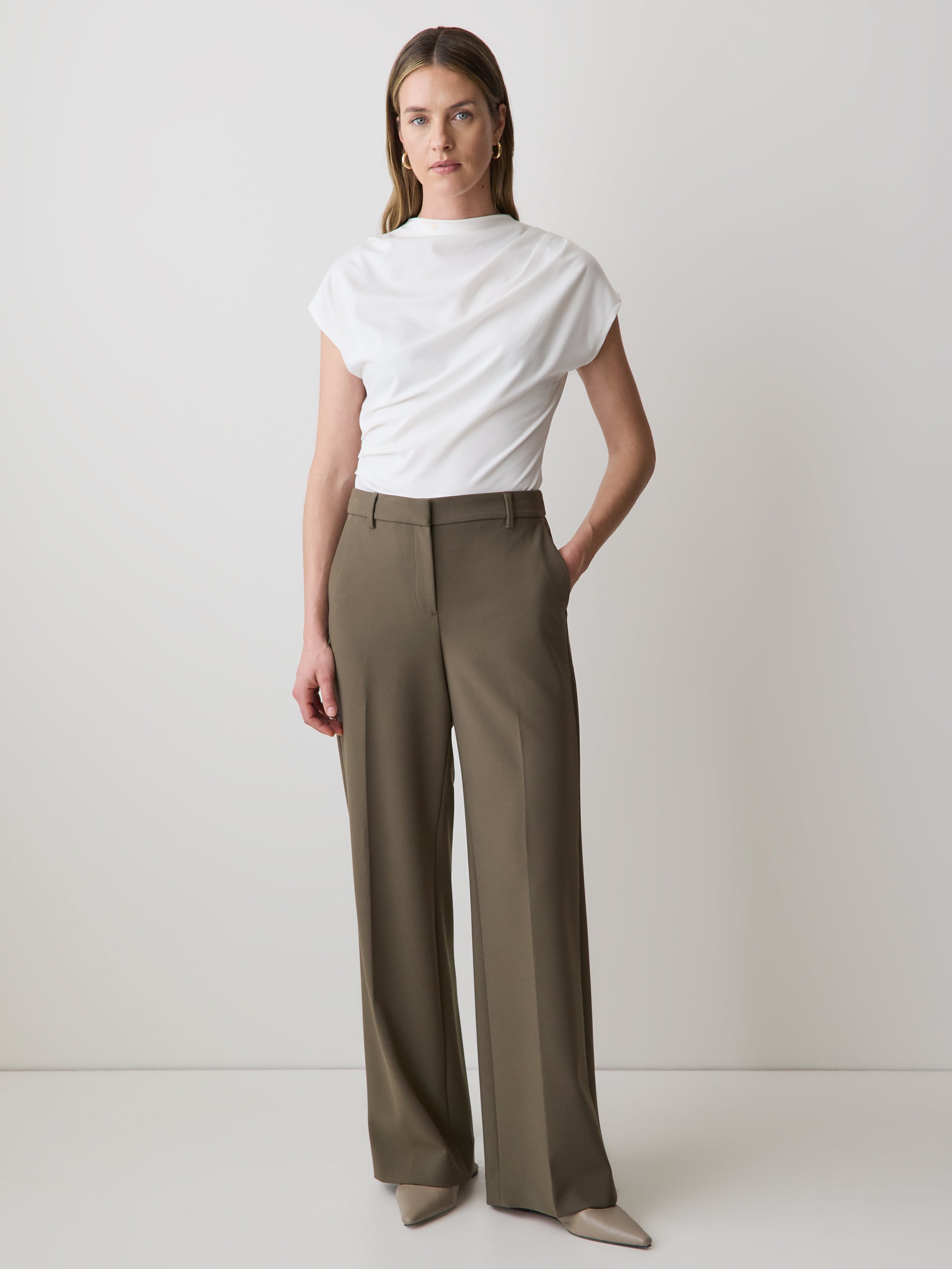 Mid-Rise Wide-Leg Heavy Twill Pant rw&co Limited Time Discount