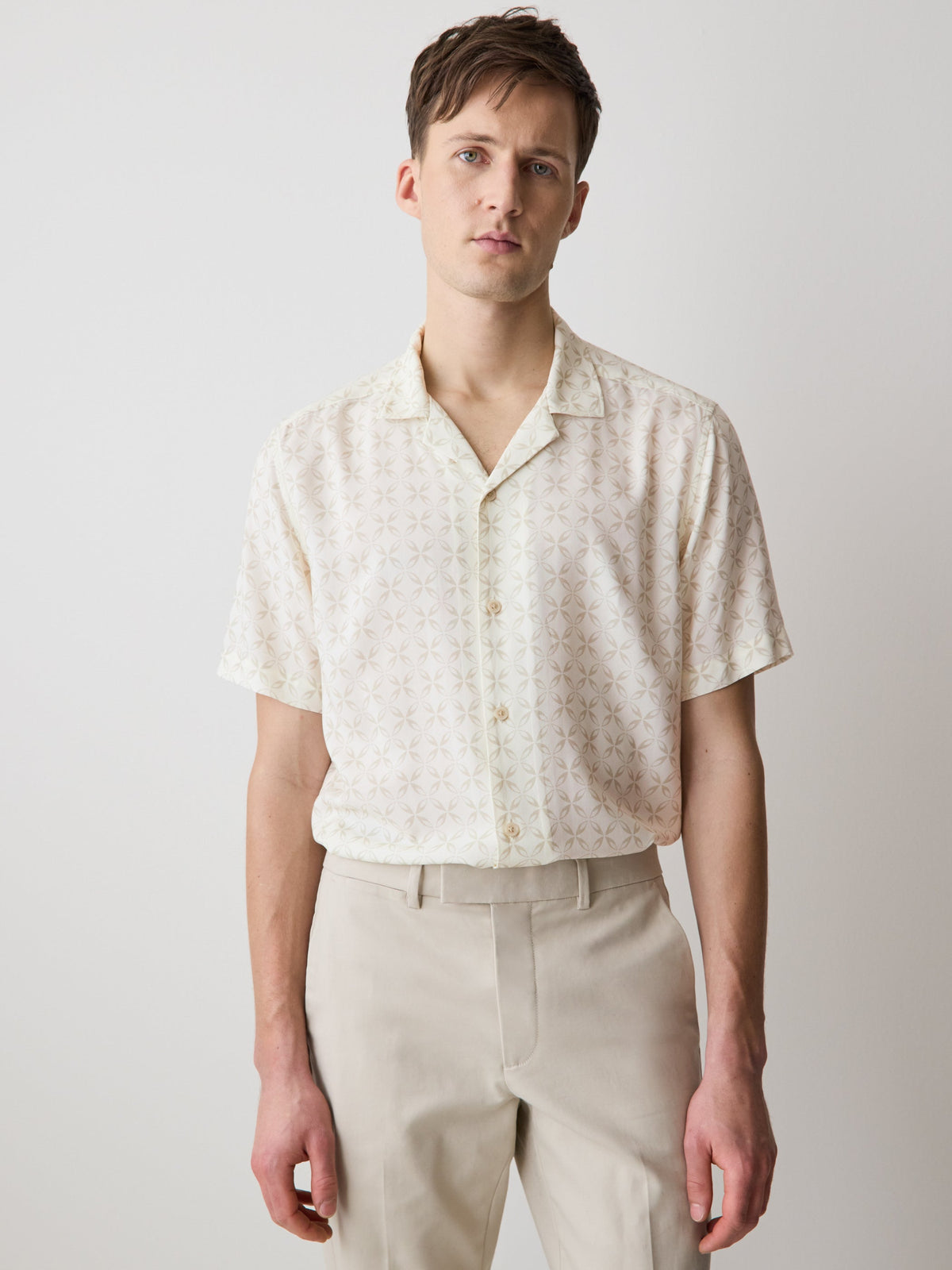 Short-Sleeve Camp-Collar Shirt with Geo Print rw&co Special Promo Price