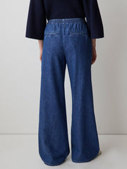 Wide-Leg Denim Pants with Elastic Waistband rw&co On Sale