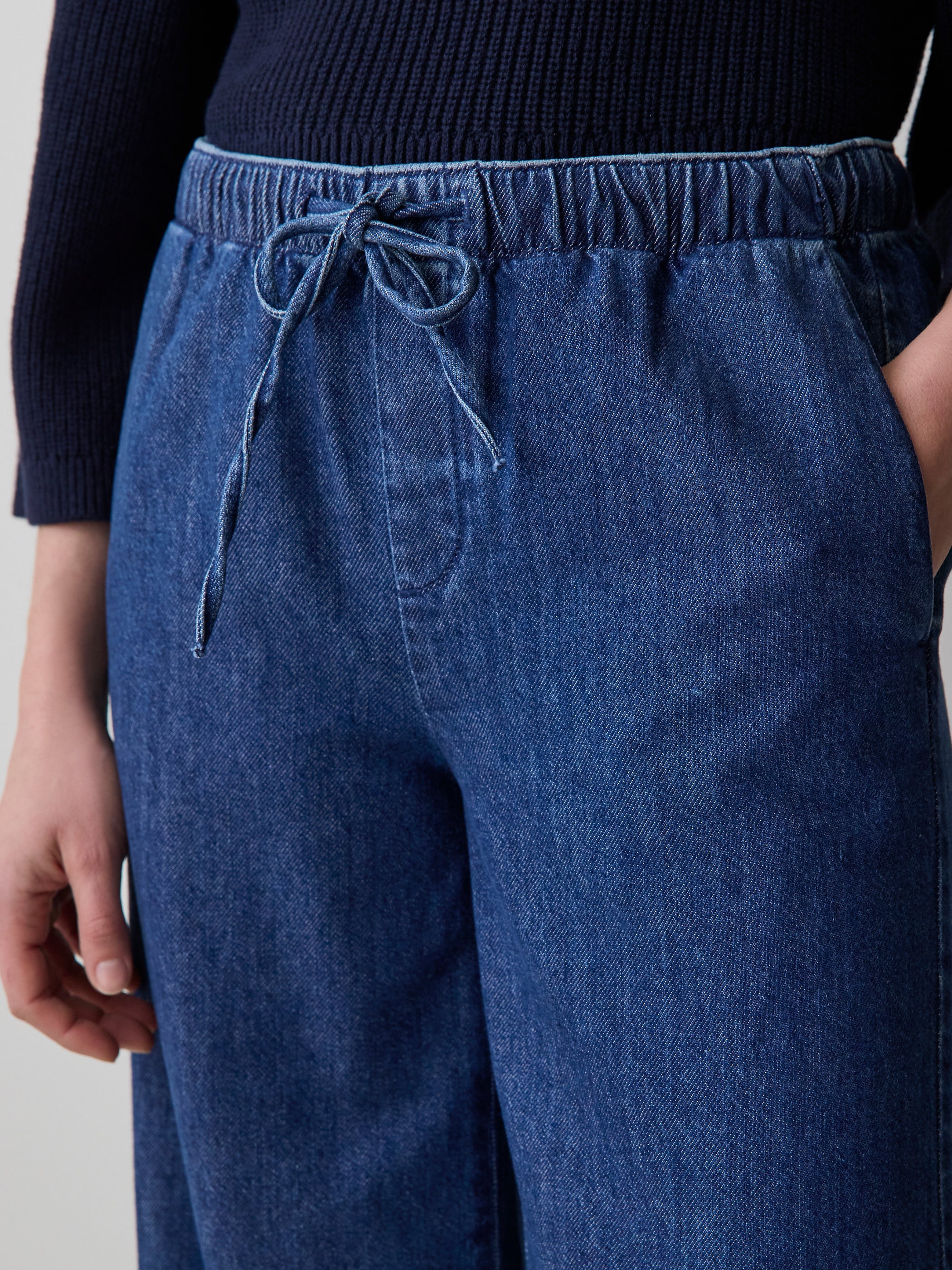 Wide-Leg Denim Pants with Elastic Waistband rw&co On Sale