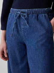 Wide-Leg Denim Pants with Elastic Waistband rw&co On Sale