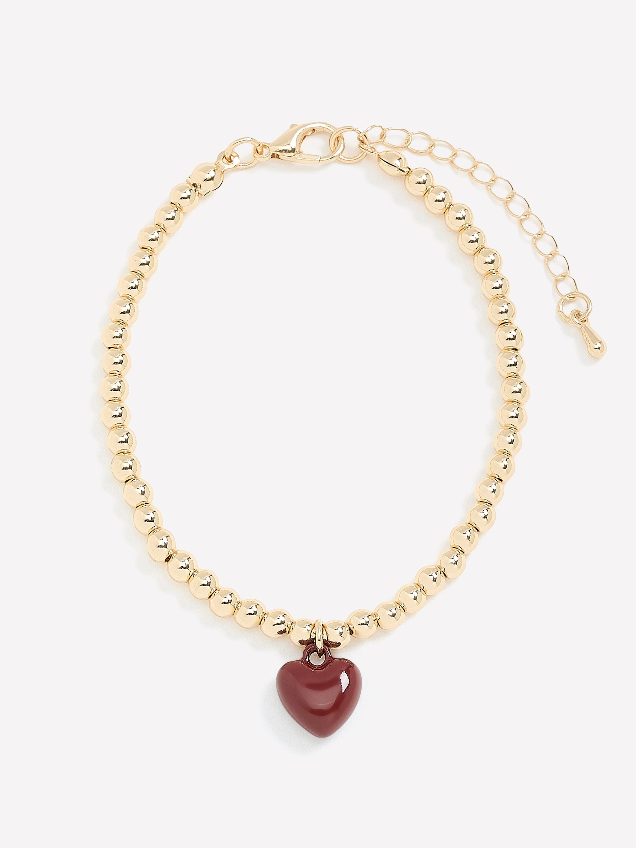 Metal Beaded Bracelet with Heart Charm rw&co On Sale